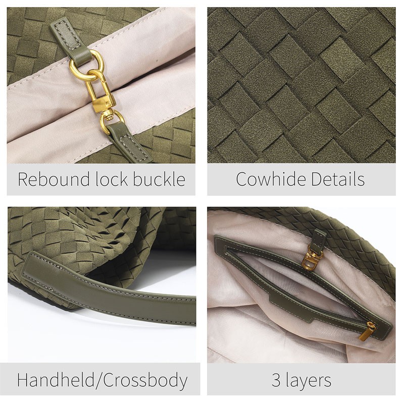 Women Woven Suede Shoulder Bag Hobo Bag Tote Elegant Handbag for Work Travel