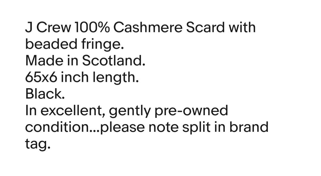 J.Crew 100% Cashmere Scarf 65×6 Inches Scotland Bead Fringe Black