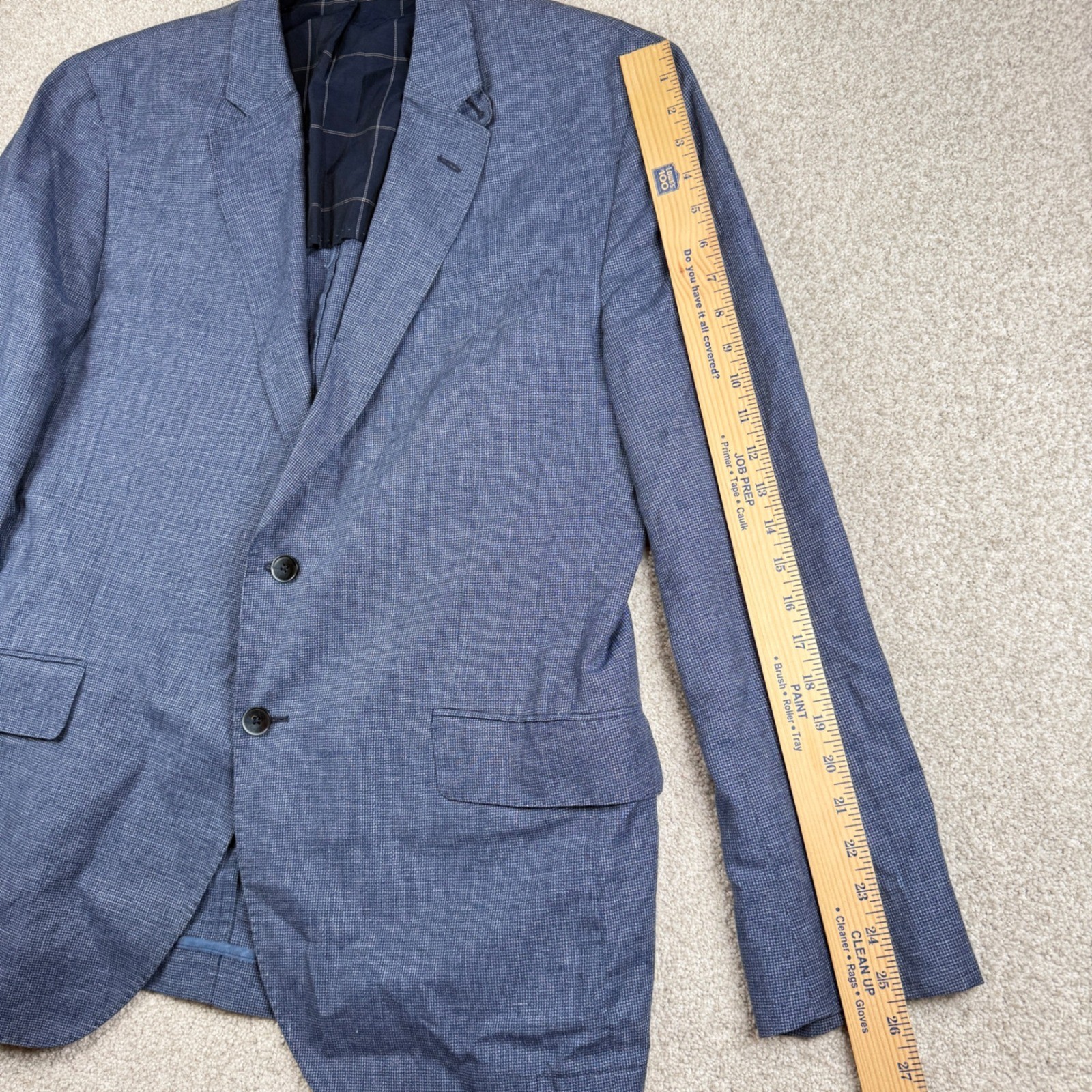 Hackett London Sport Coat Mens 46R Blue Linen Wool Blend Micro Check Blazer