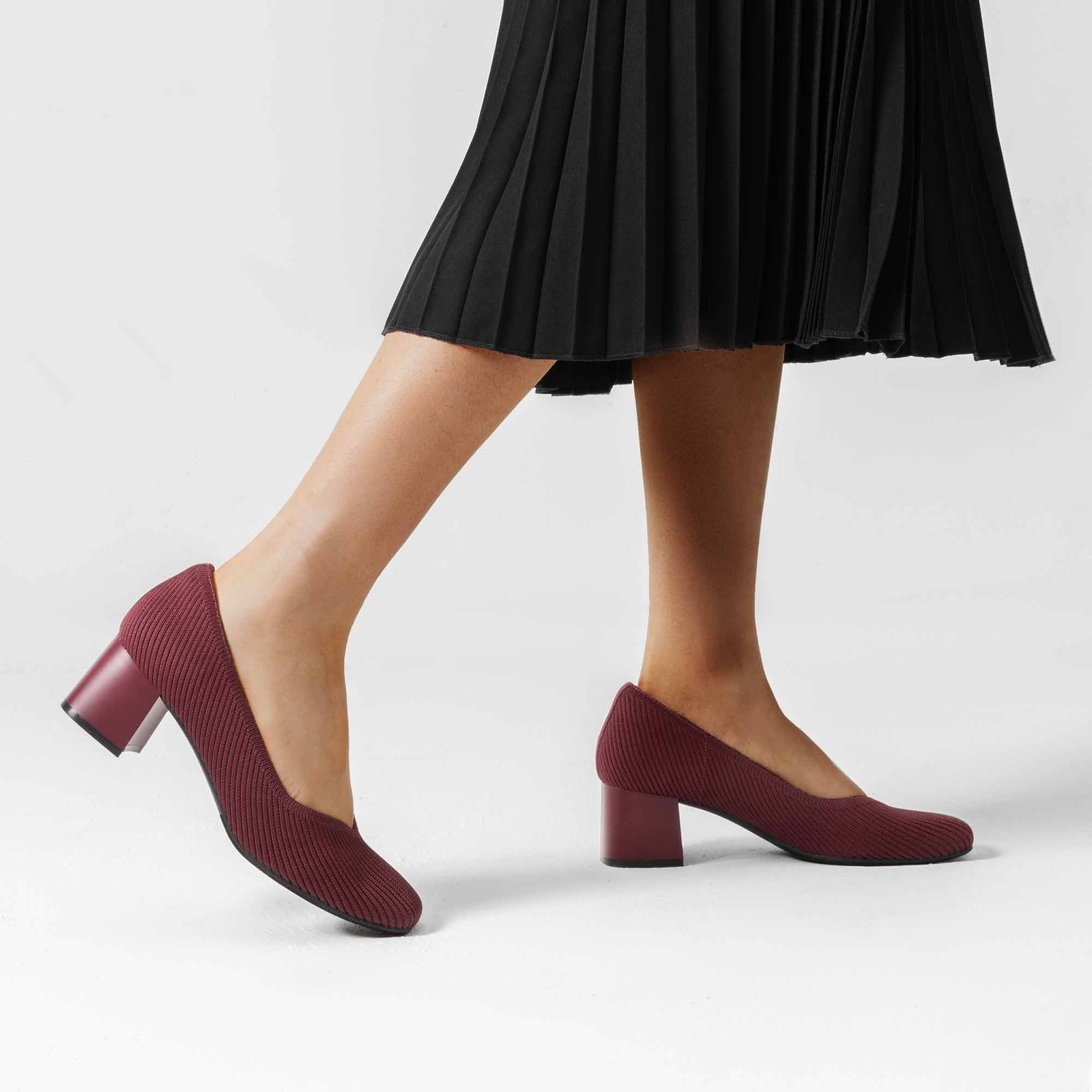 Women Knit Breathable Pumps Square Toe Block Heels All Day Support Dress Pumps