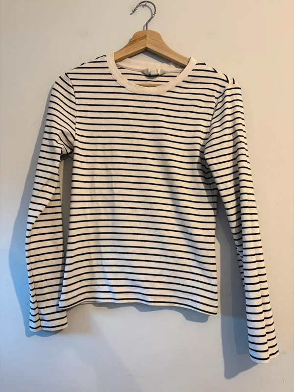 M&S Cream Black Striped Breton Top UK 10 Long Sleeve Cotton CasualM&S Cream Blac