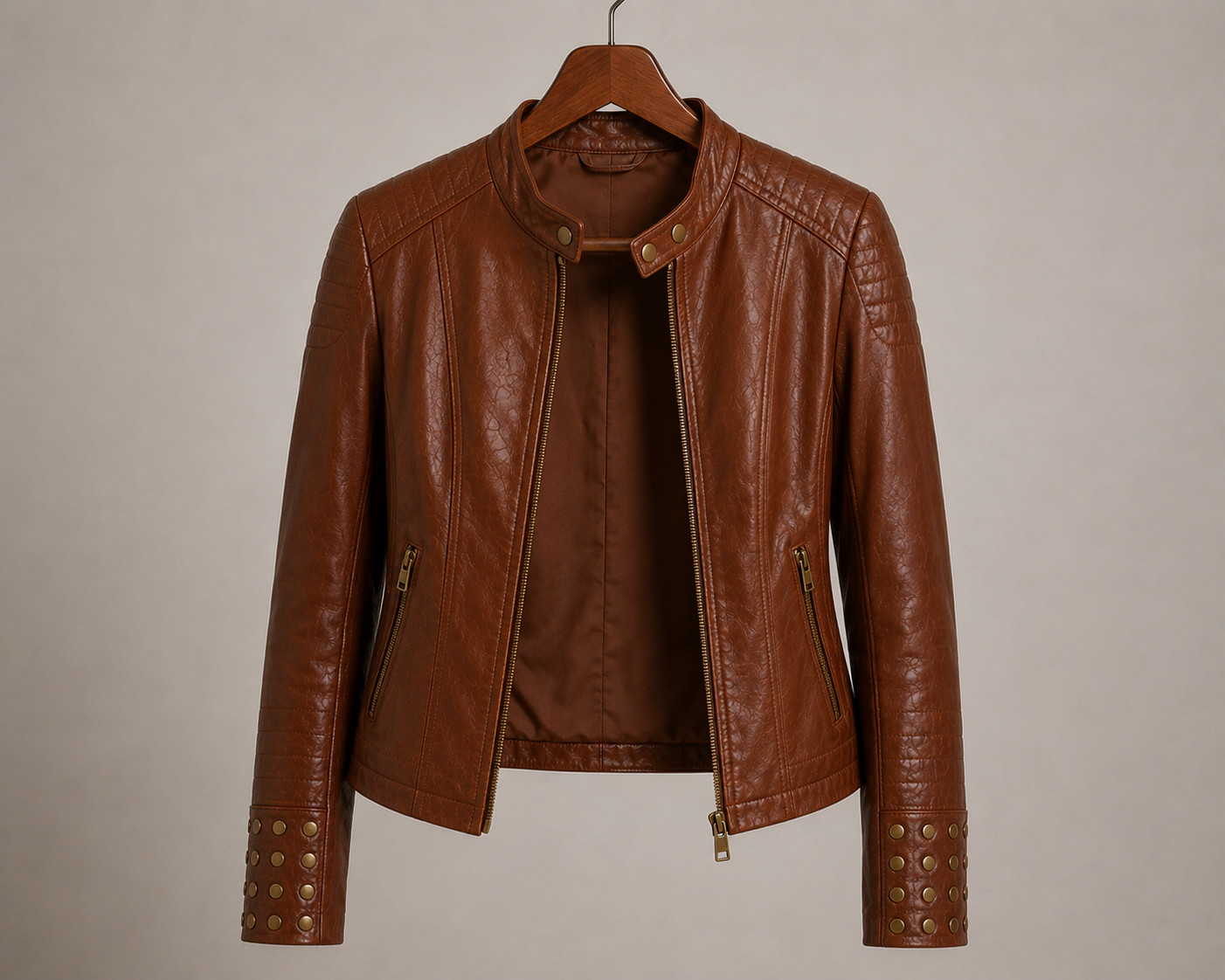 Womens Brown Leather Biker Jacket – Moto Cafe Racer – Slim Fit – Motorcycle Coat