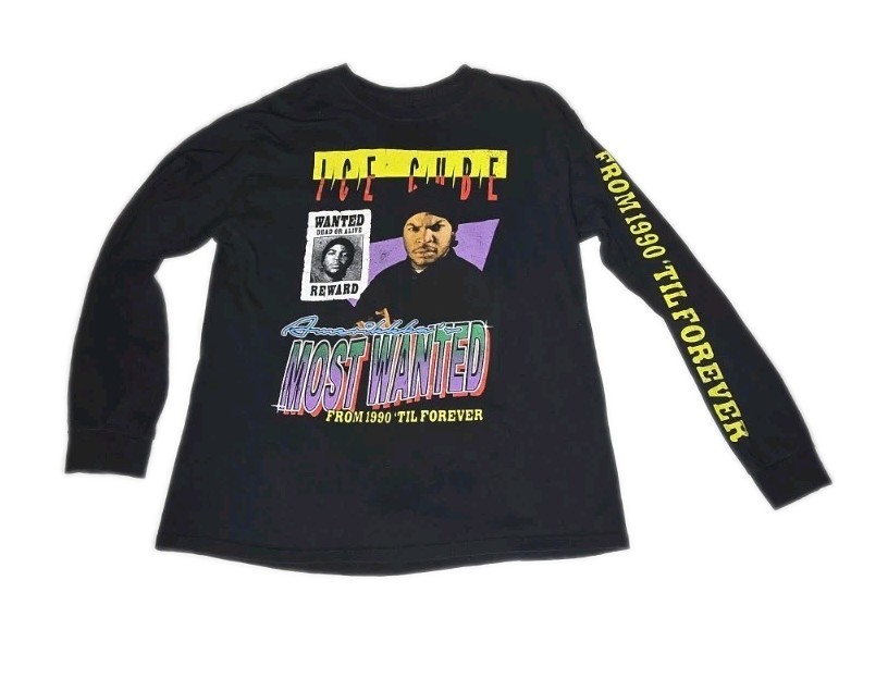 Ice Cube “Most Wanted” Amerikkas 1990 Themed Long-sleeved T-Shirt Size Large