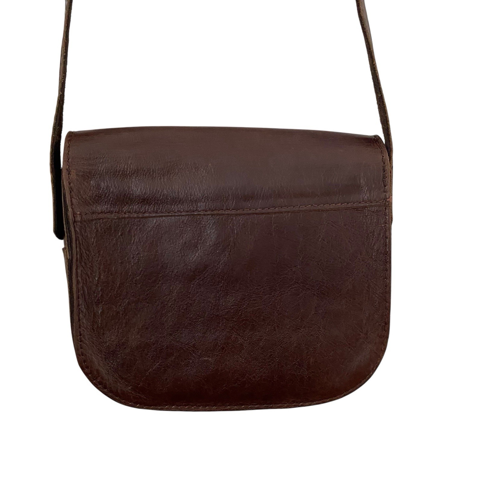 Brown Saddle Leather Vintage Raw Suede Lined Source Unknown Crossbody Bag