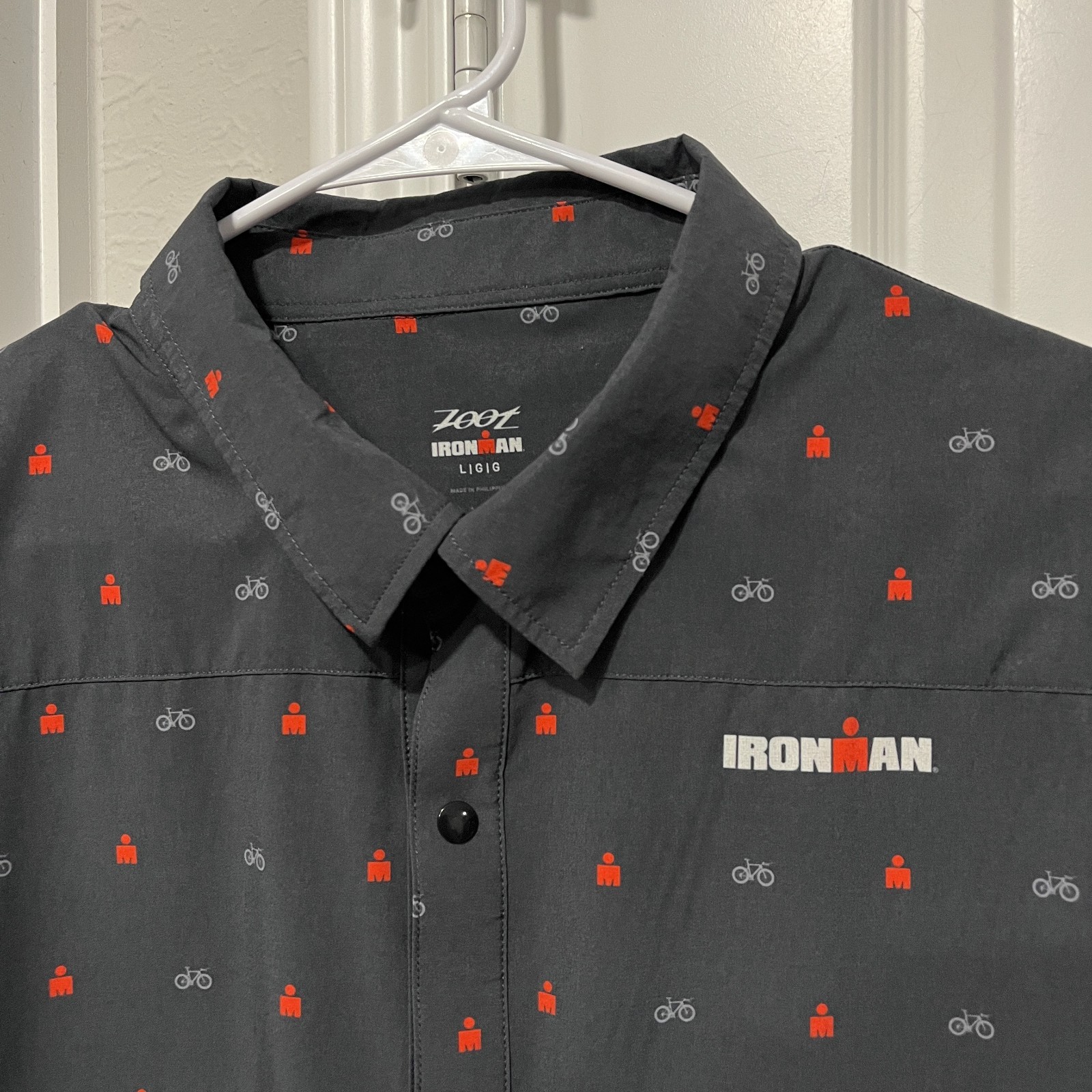 ZOOT Shirt Mens Large IronMan Gray Snap Button Front Performance Zip Pocket S/S