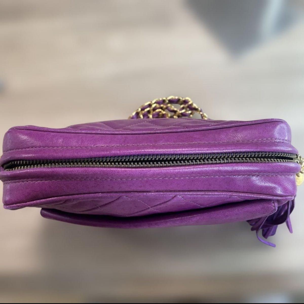 CHANEL Vintage Purple Lambskin Matelasse Tassel Chain Shoulder Bag