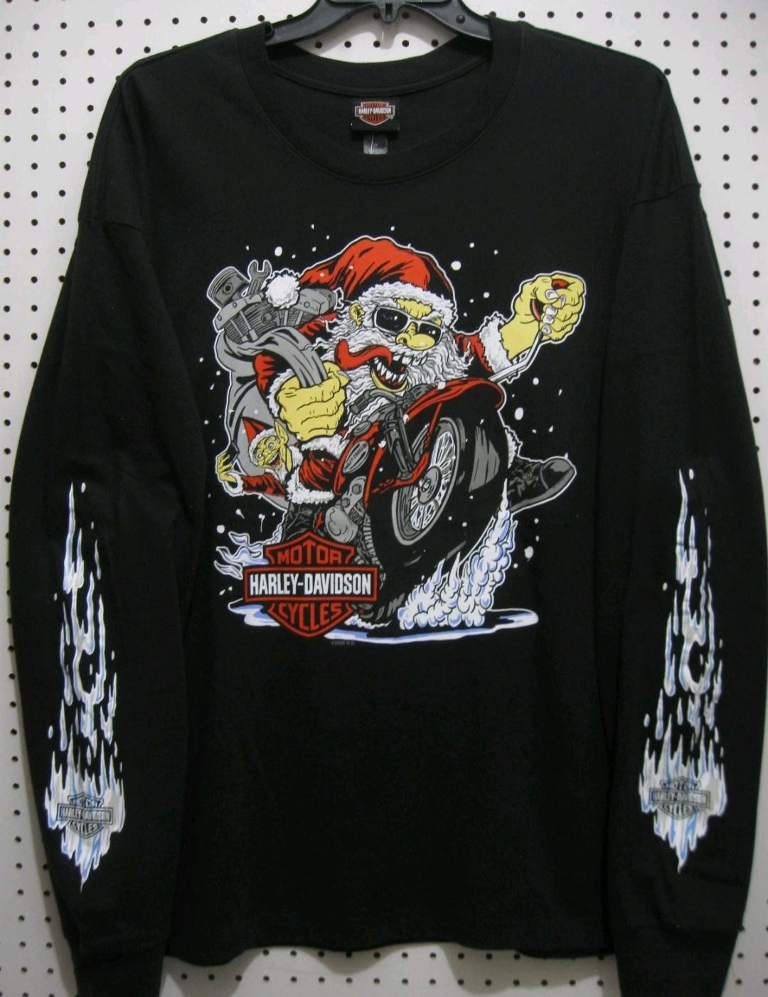 5X NWT Men’s Harley Davidson Speed Santa Long Sleeve Tee Shirt Defect