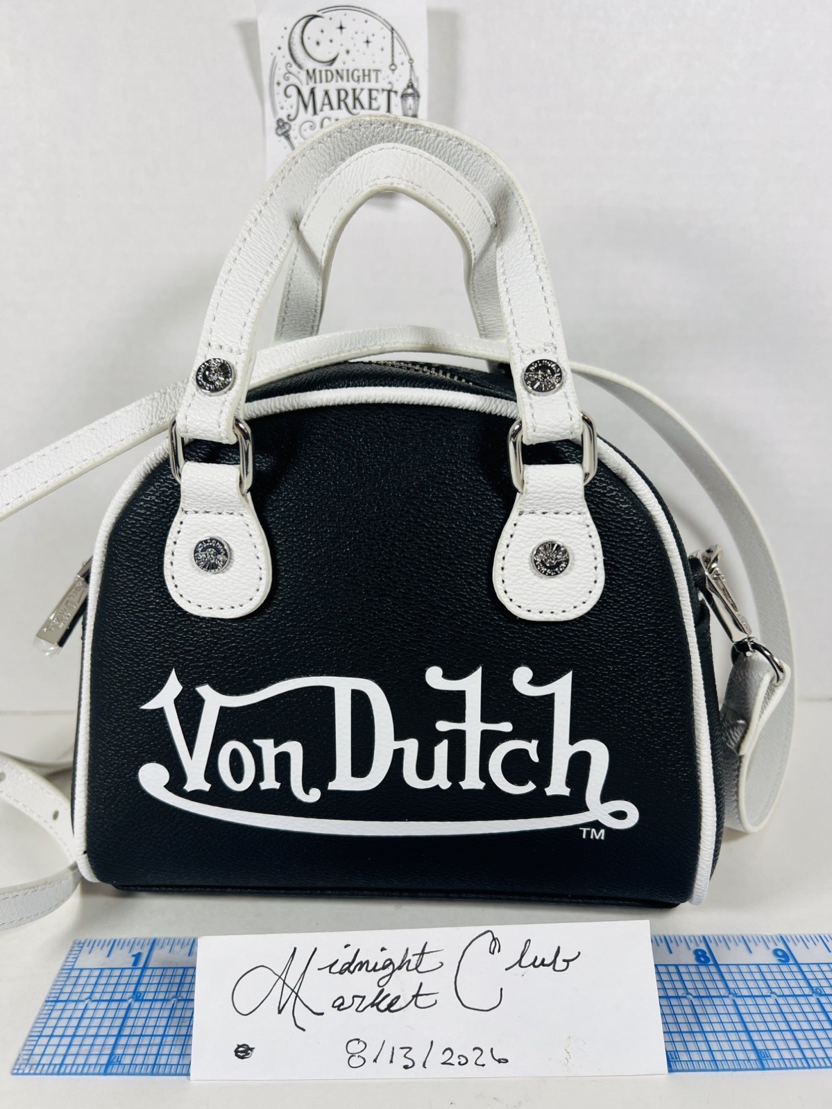 Von Dutch Classic 51 Black & White Flying Eyeball Bowling Crossbody Bag NWT Punk