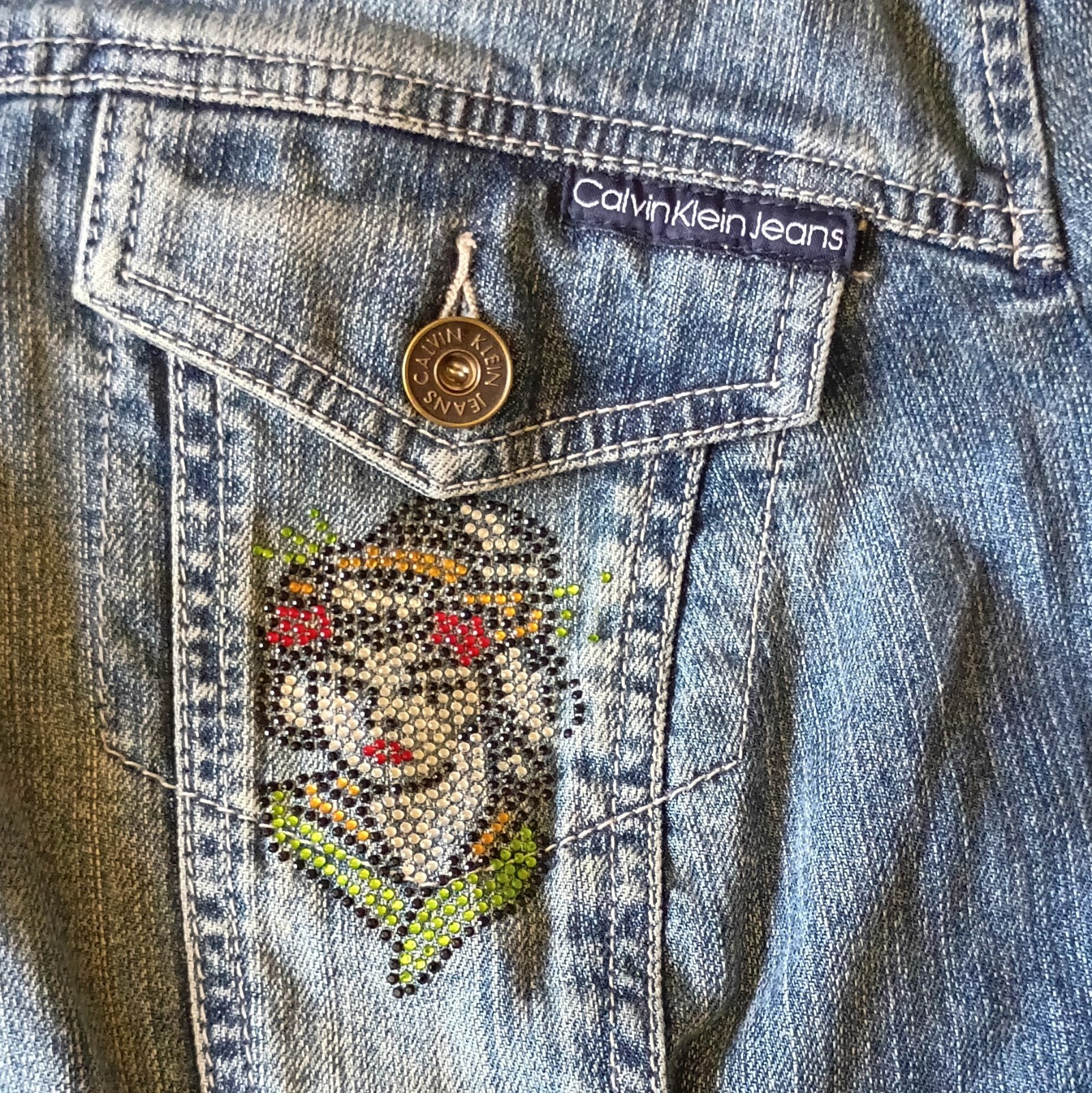 Calvin Klein Jeans Women’s Blue Embroidered Button Jacket Collared Pockets 3XL