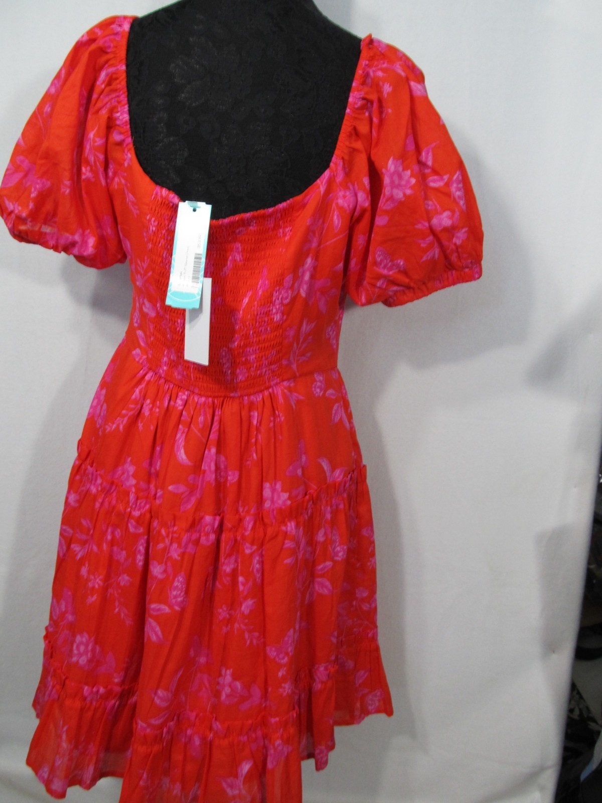 Sugarlips Avalon Puff Sleeve Dress Size Large Red/Fushia Cottage Core