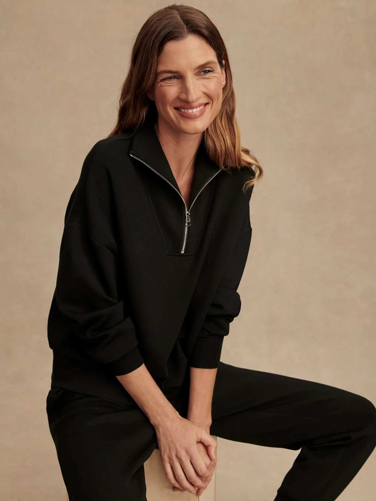 Varley Hawley Half-Zip Sweat in Black, Size X-Small