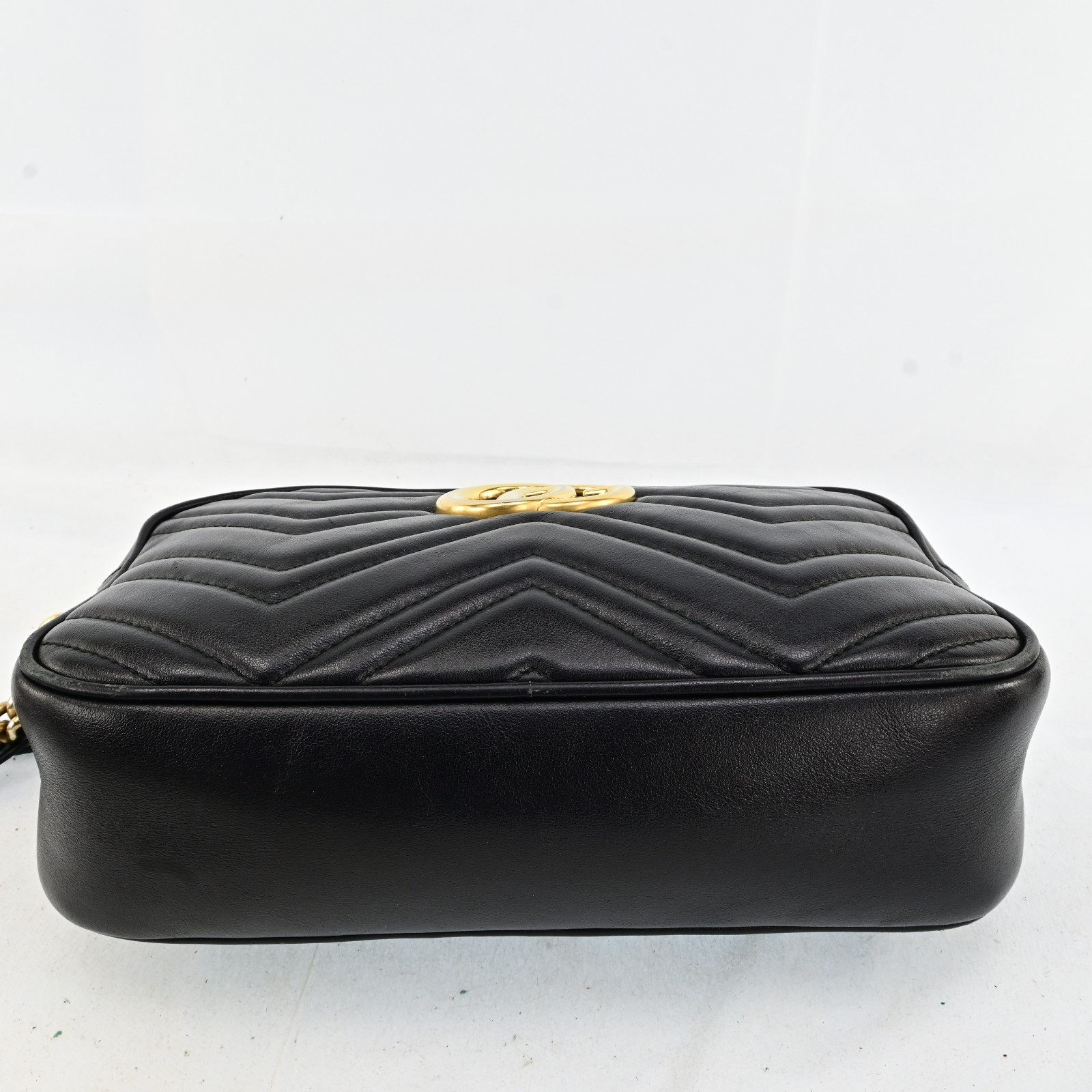 Auth GUCCI GG Marmont Chain Shoulder Cross Bag Leather 447632 Black F1594SG708