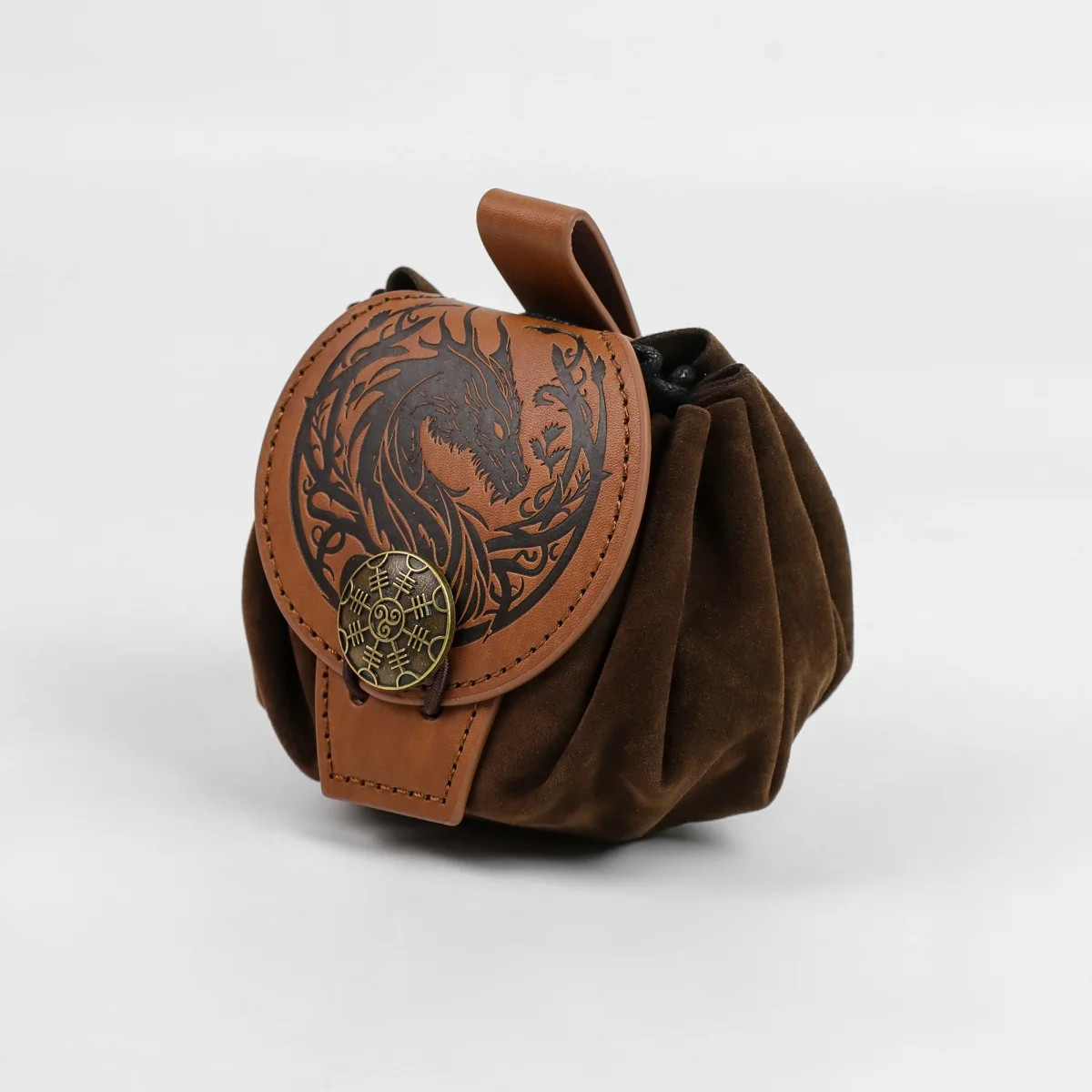 Medieval Faux Leather Retro Waist Bag Hangable Drawstring Outdoor Belt Bag