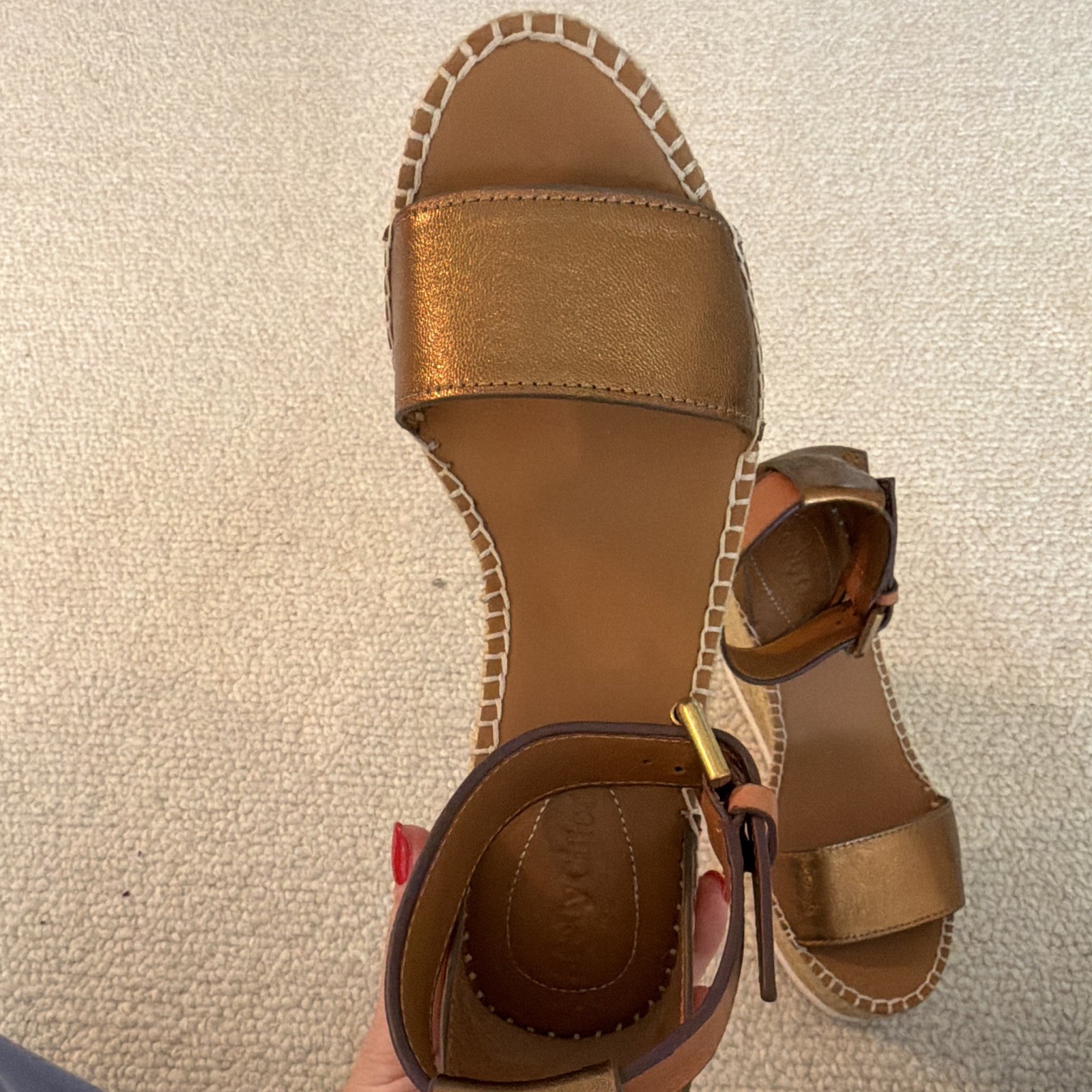 See by Chloe Women’s Bronze/Tan Espadrille Wedge Sandals US 6 Buckle Solid