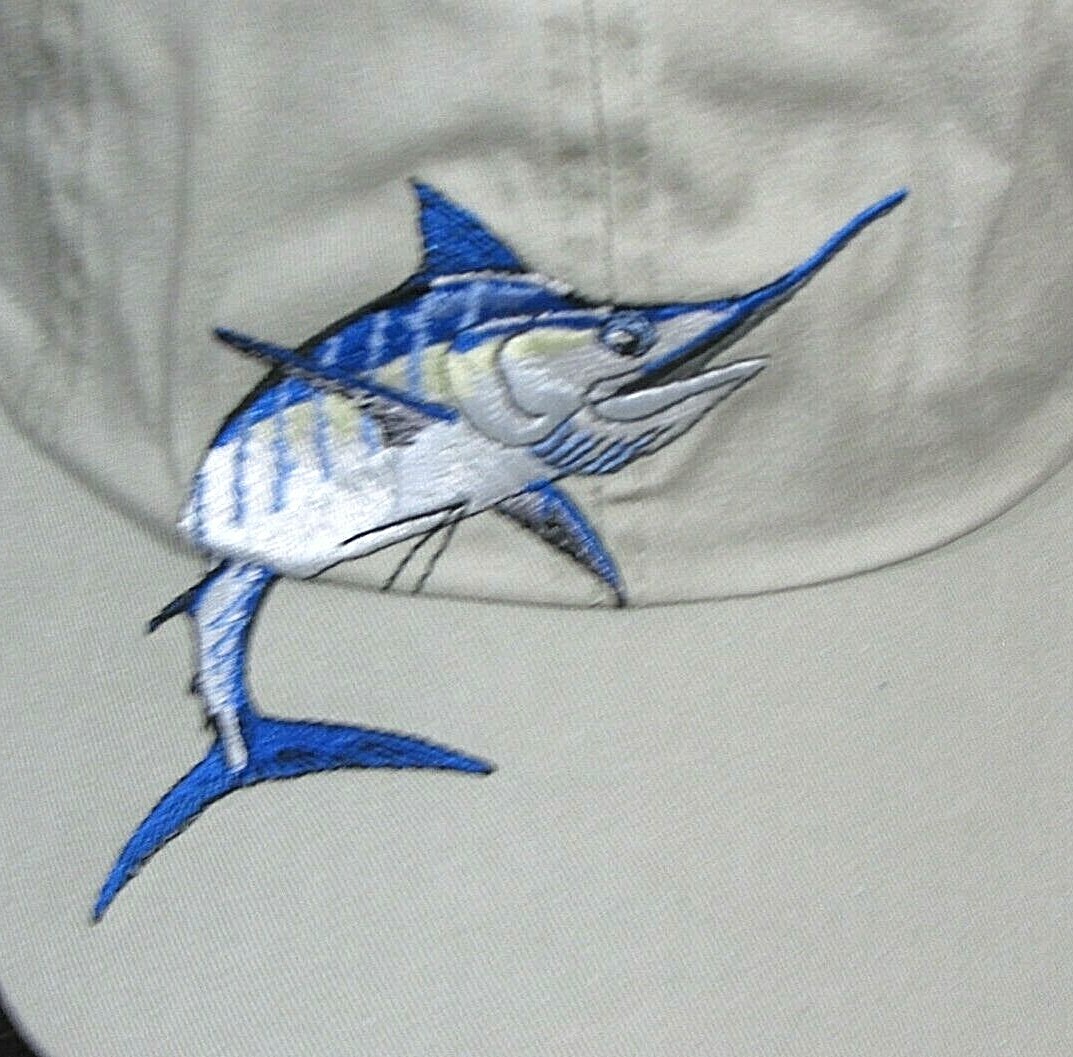 MARLIN Sport Cap Embroidered Fish BEIGE Fishing Hat Adjustable New AG35