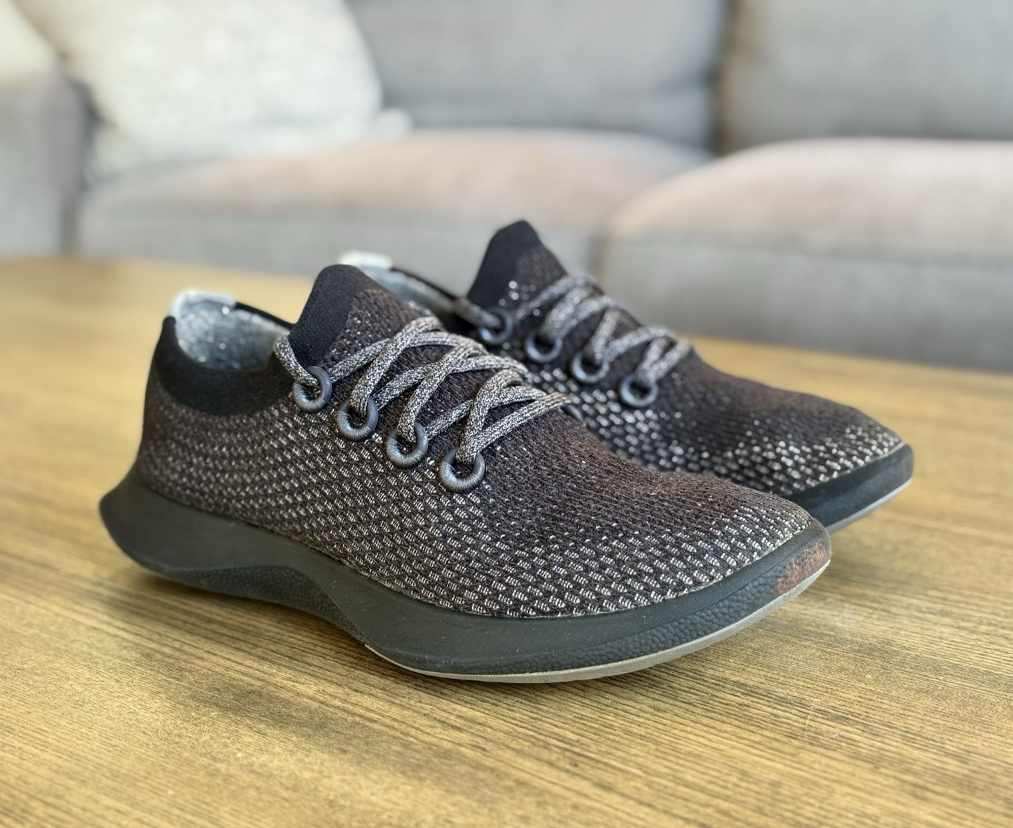 Mens Allbird Tree Dasher Black/Gray Knit Low Top Lace-Up Shoes Size 10.5