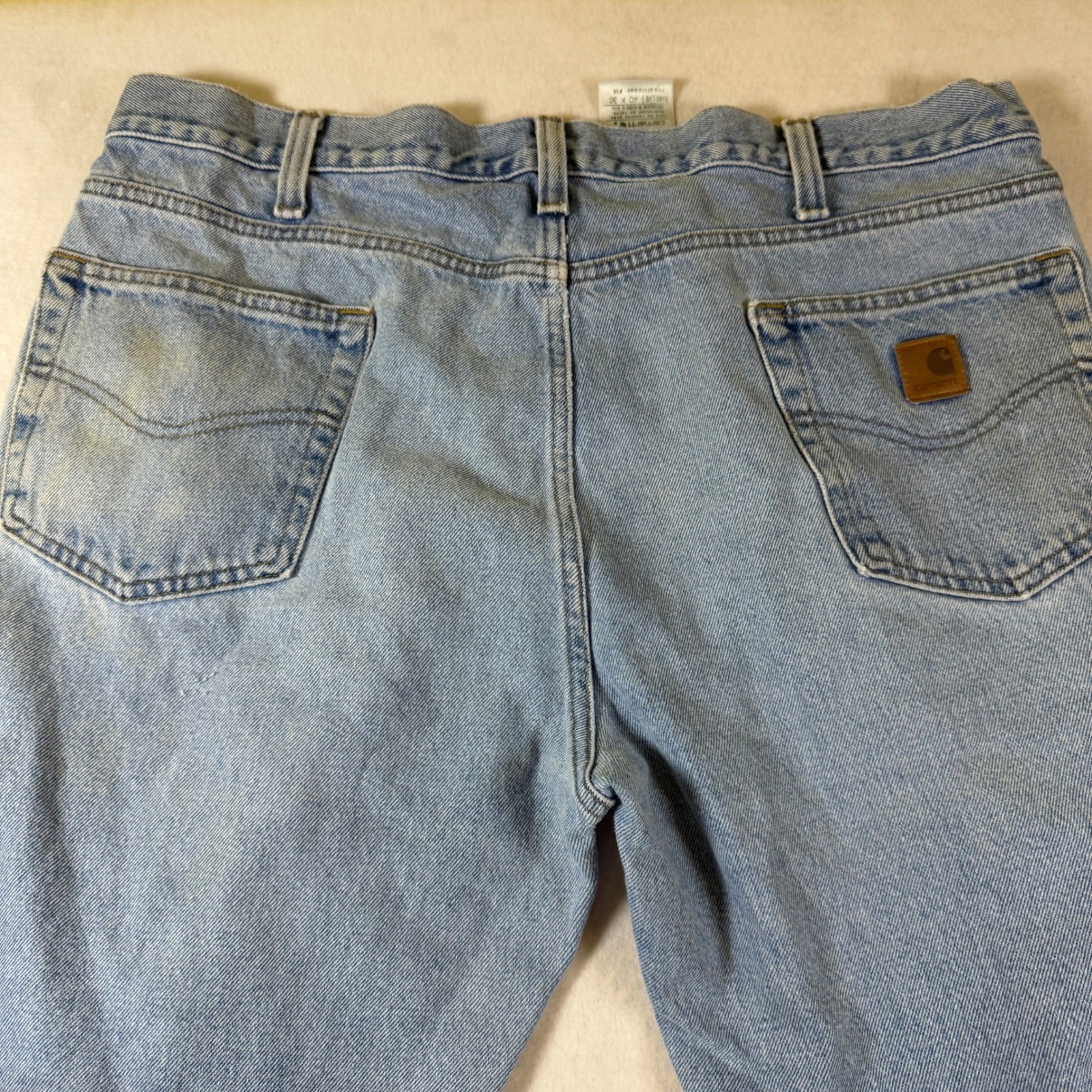Carhartt B480 LVB Mens 40×30 Traditional Fit Distressed Light Wash Denim Jeans