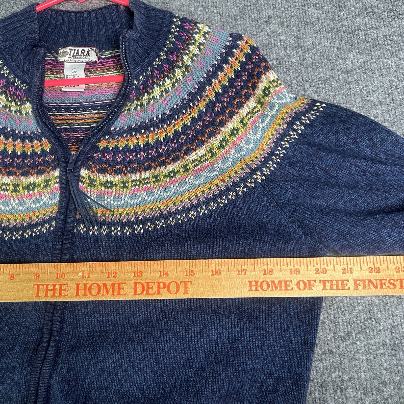 Tiara International Full Zip Knit Cardigan Size Large Multicolor Fair Isle