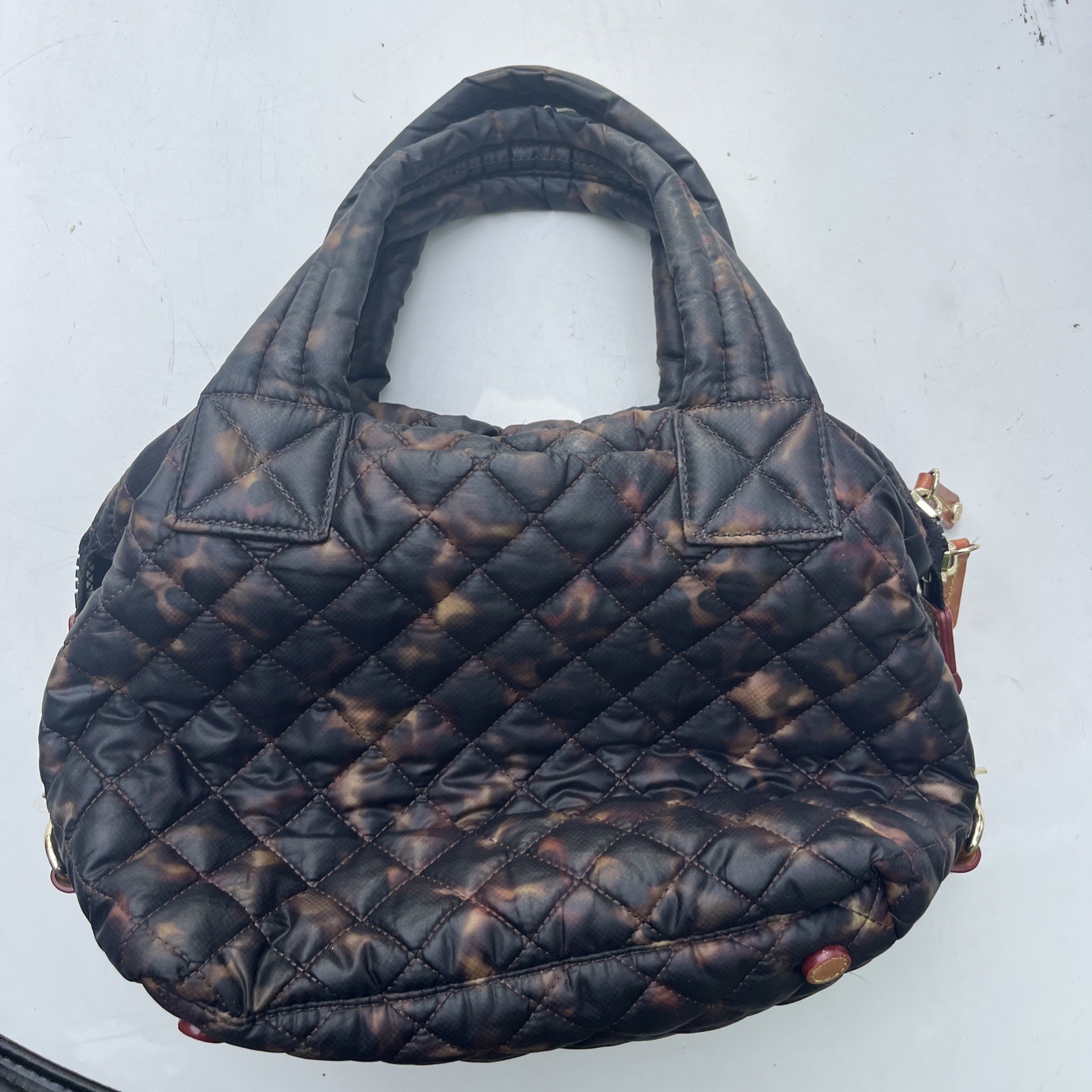 MZ Wallace Metro Quatro Quilted Tote Brown NO Strap (Interior Stained See Pics)
