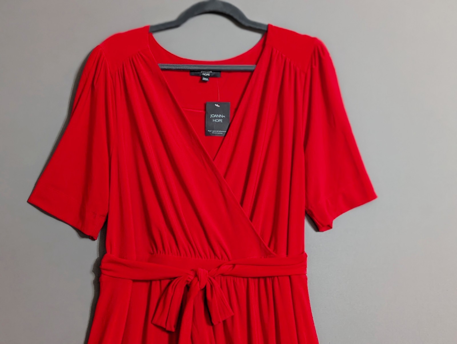 Joanna Hope Red Jersey Faux Wrap Tiered Midaxi Dress Tie Belt Stretchy 18 New