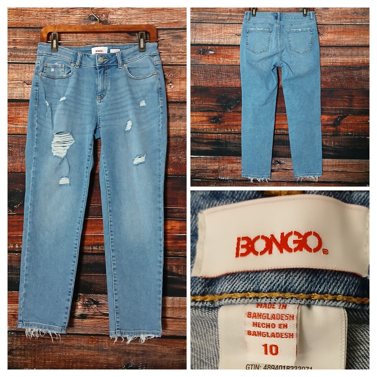 BONGO Jeans Size 10 Ankle Biter Blue Denim Distressed Stretch Mid Rise Capri