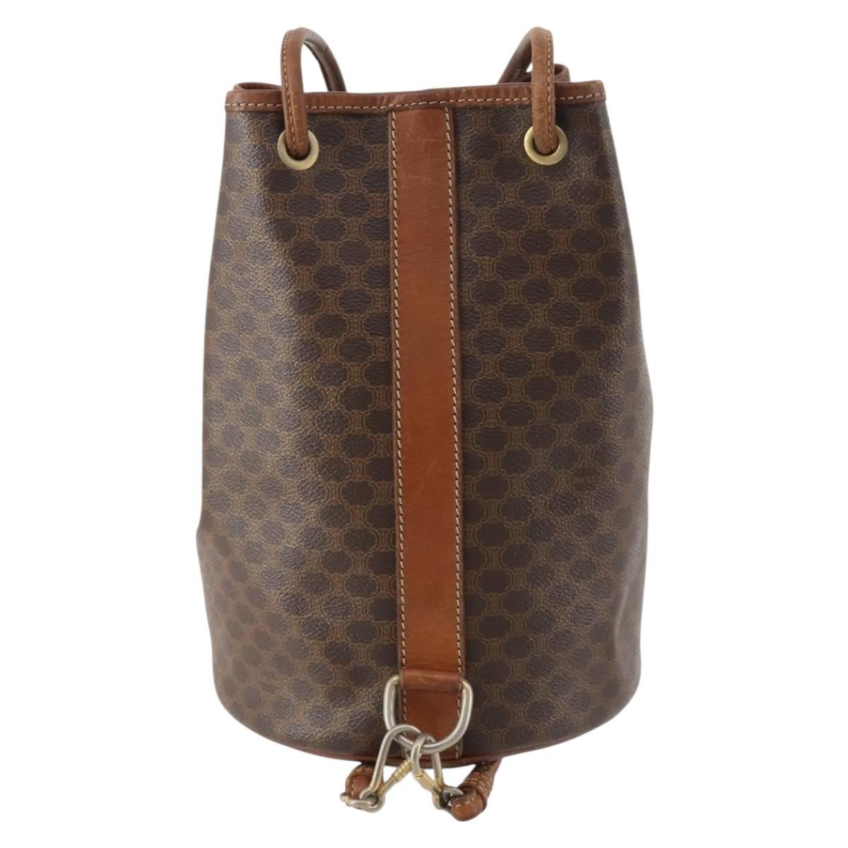 CELINE Macadam Canvas Purse Backpack PVC Leather Brown Gold Auth 174718