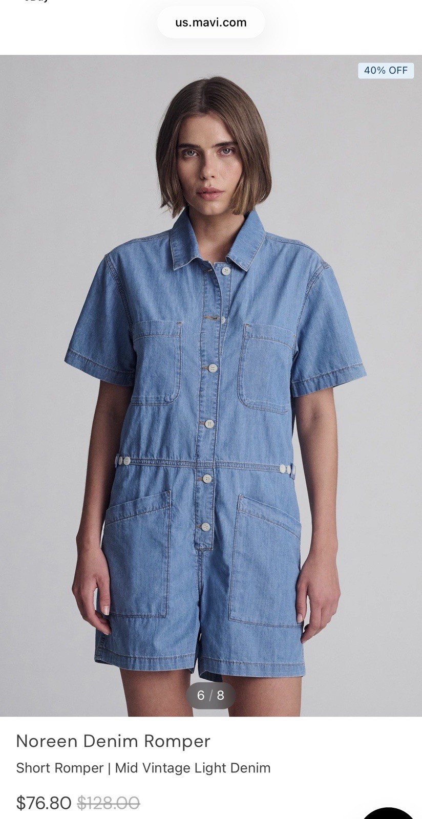 Mavi Blue Denim Short Romper Women Size L