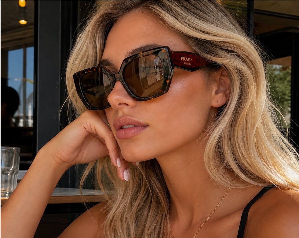 Prada PR 15WS Oversized Square Sunglasses Women Red Tortoiseshell UV400 w/ Box