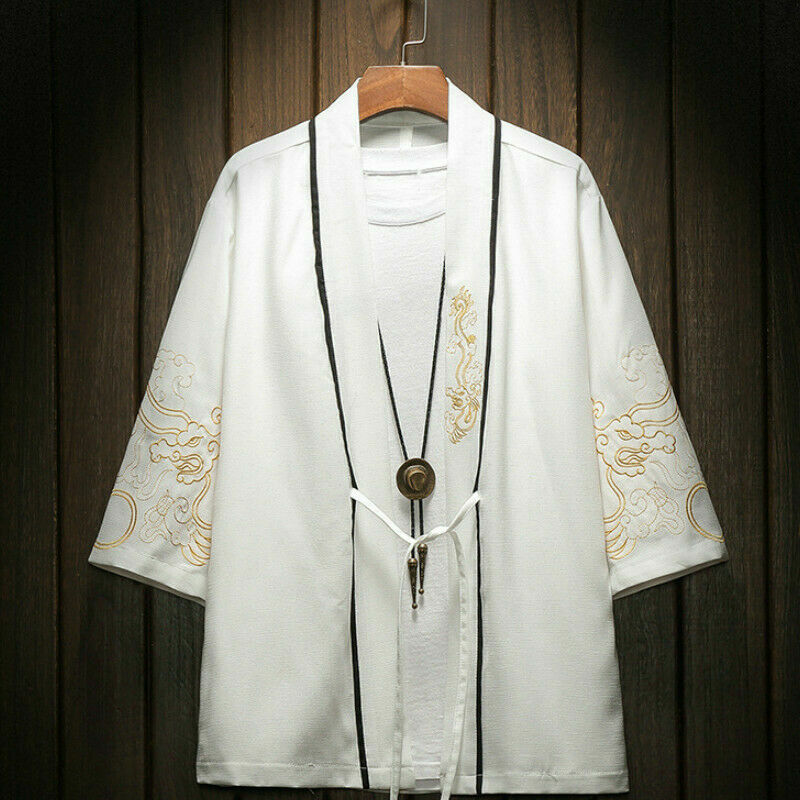 Men Embroidery Kimono Jacket Coat Cardigan Outwear Japanese Retro Chinese