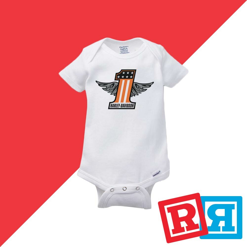 Harley Davidson Gerber Baby Onesie® Cotton Unisex White Short Sleeve Bodysuit