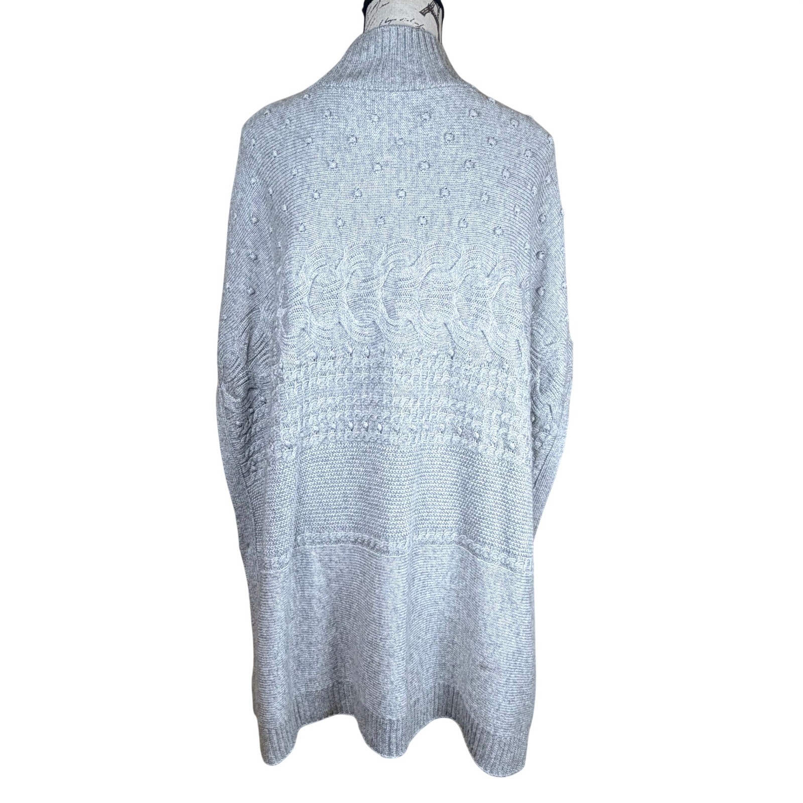 Talbots Poncho Sweater Womens M Gray Cable Knit Mock Neck Oversized Cottagcore