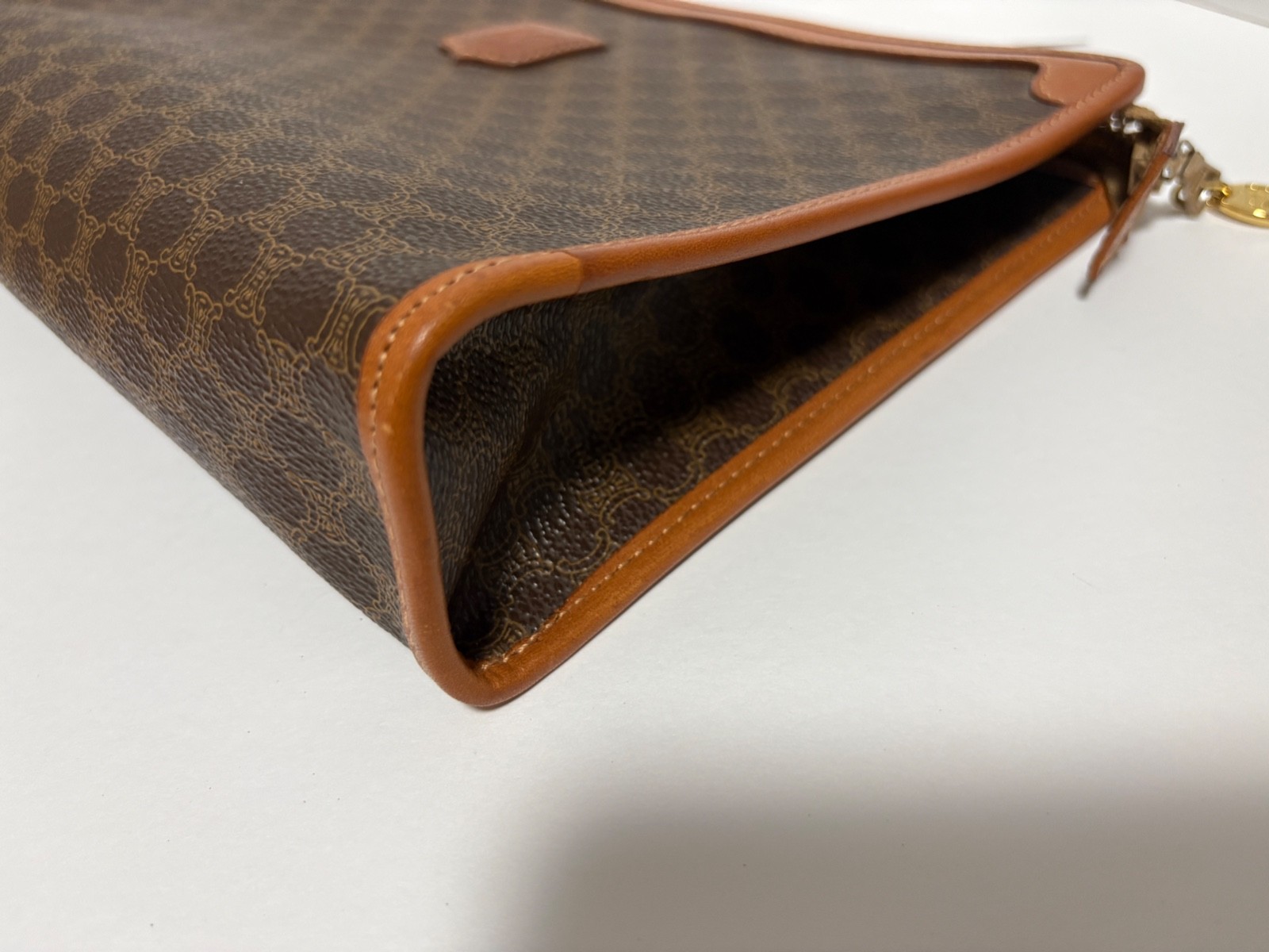 Celine Macadam Clutch Bag Leather Brown Vintage