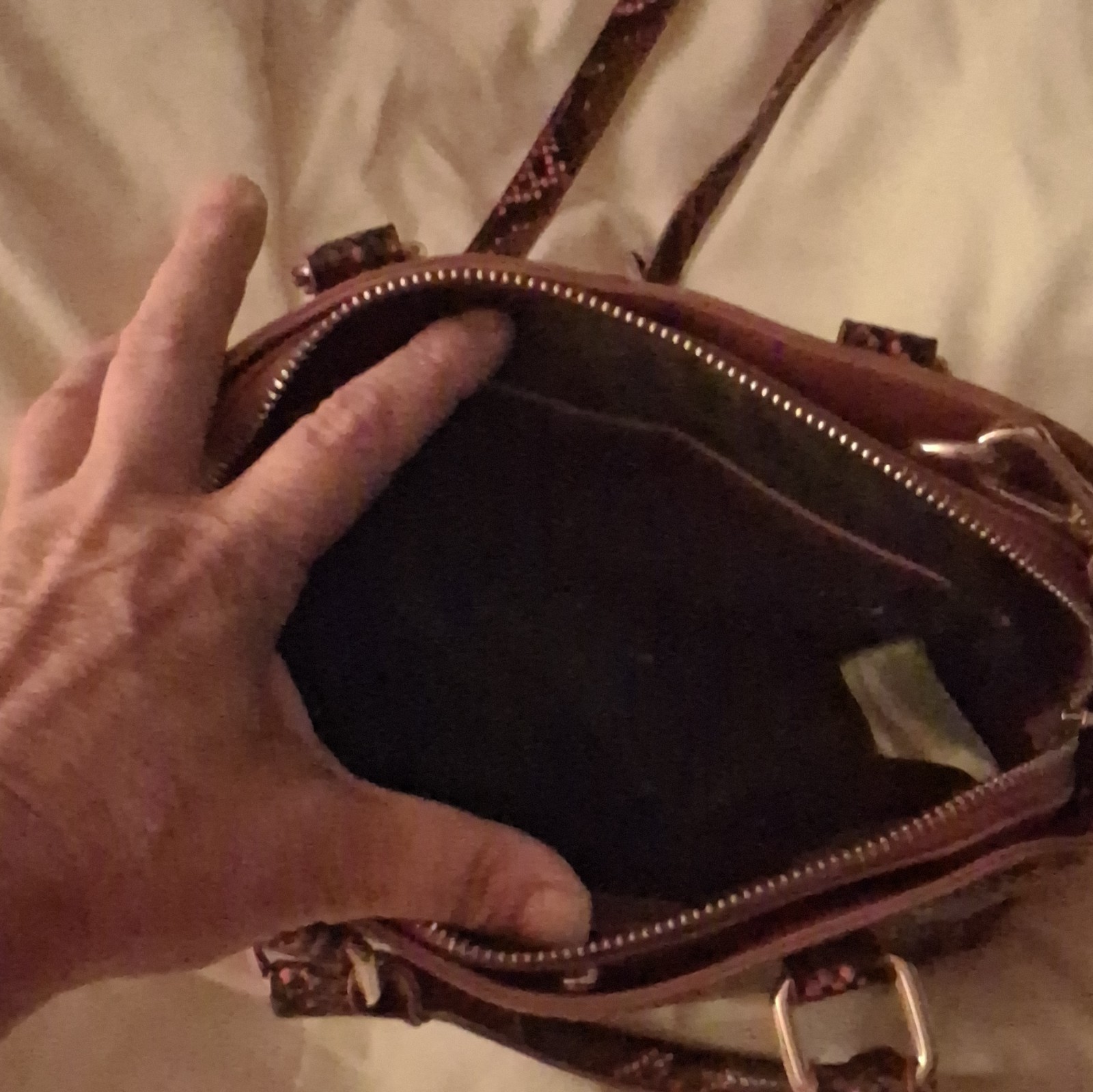 T.J. Maxx Red/Black Snake Print Small Satchel Top Handle Bag, Zip, Strap