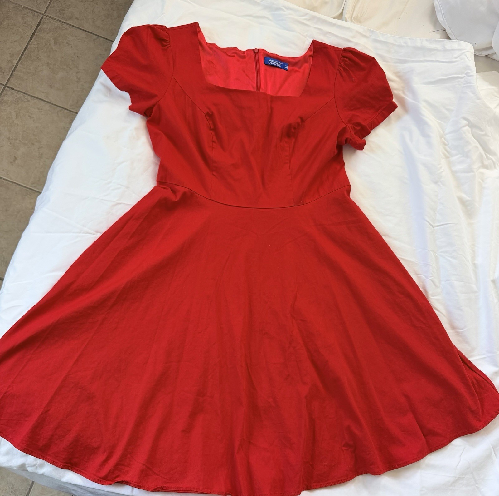 OBBUE Cocktail 1950s Dress Party Short Sleeves Dress with Pockets Rockabilly XL