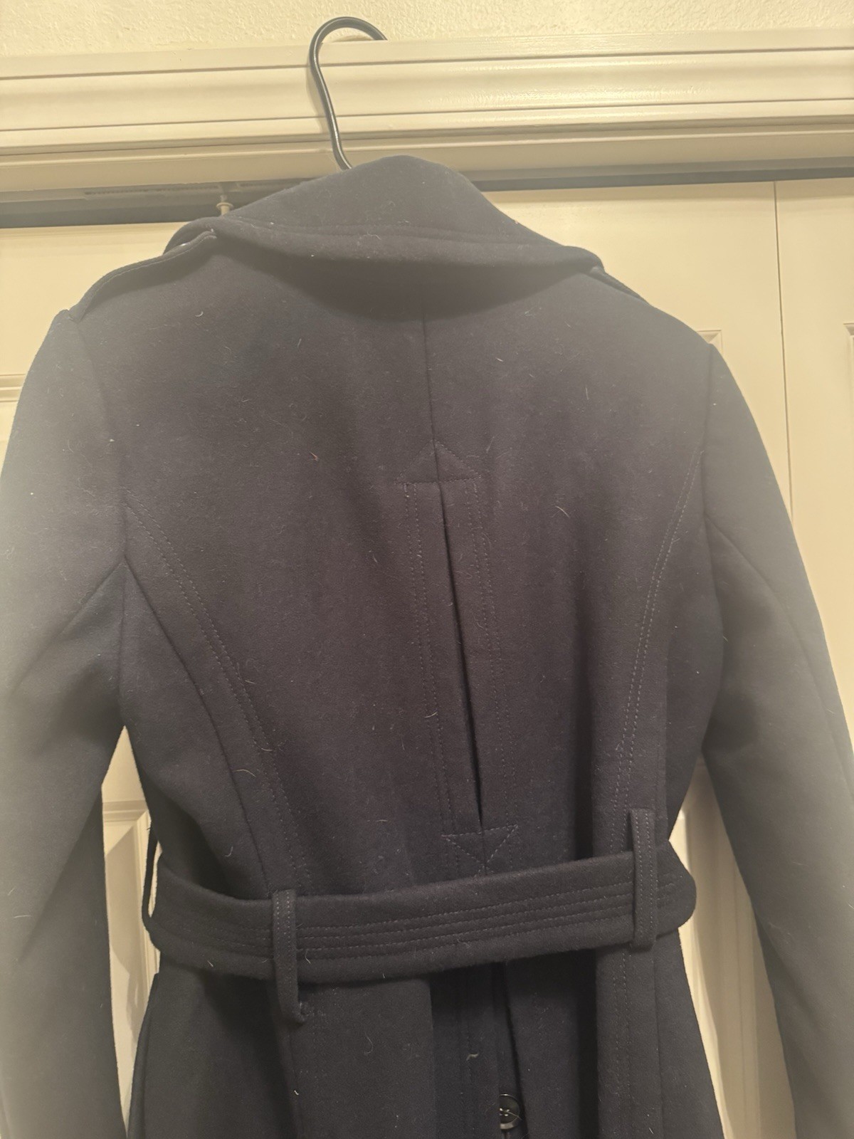Banana Republic Mario Bellucci Long Wool Belted Trench Coat Navy Blue Medium