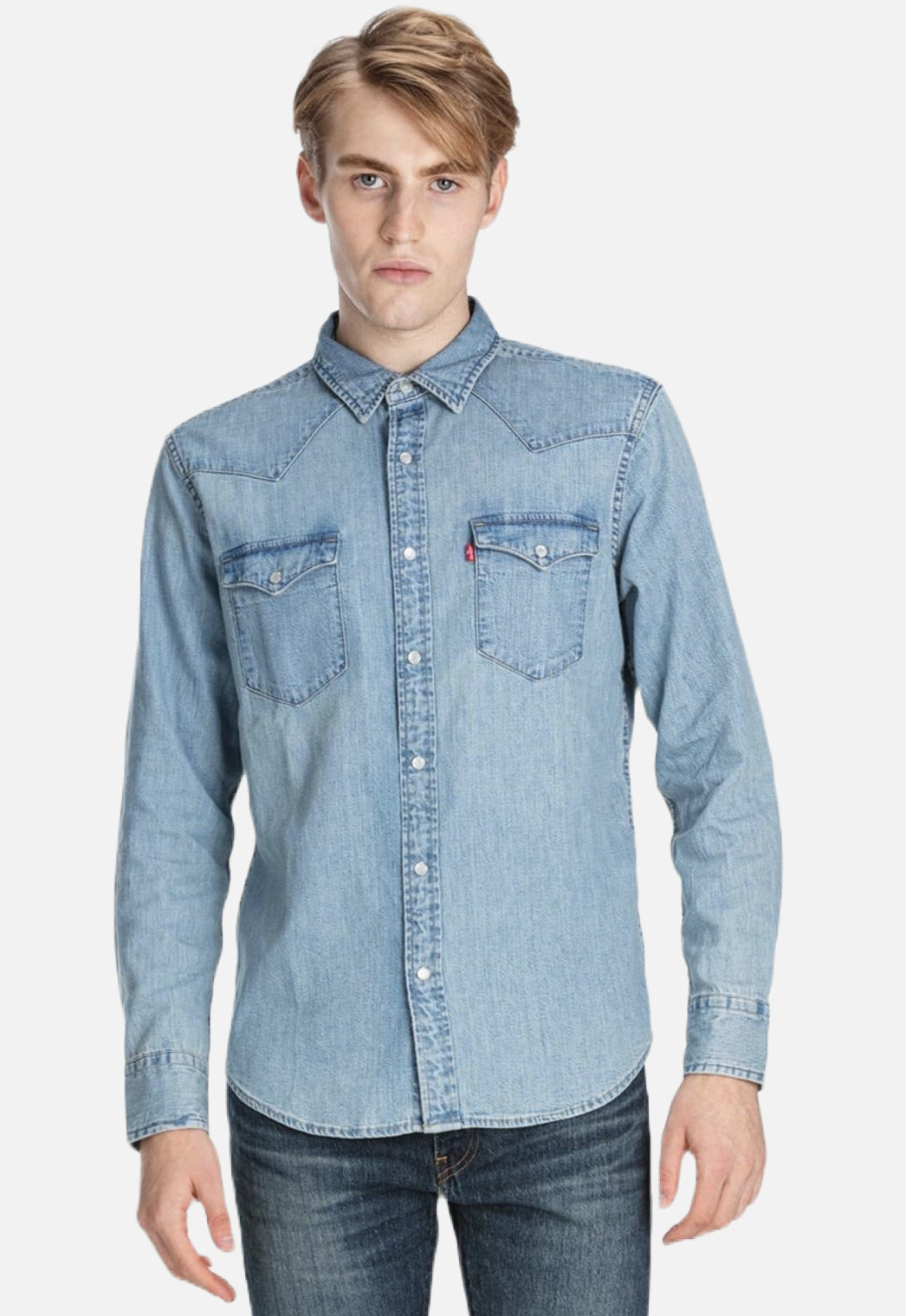 Levi’s Mens Barstow Classic Western Denim Snap Shirt Stone Wash 857450003