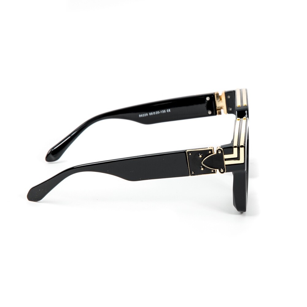 Classic Black Thick Square Frame Gold Trim Chunky Black Tinted Lens Sunglasses