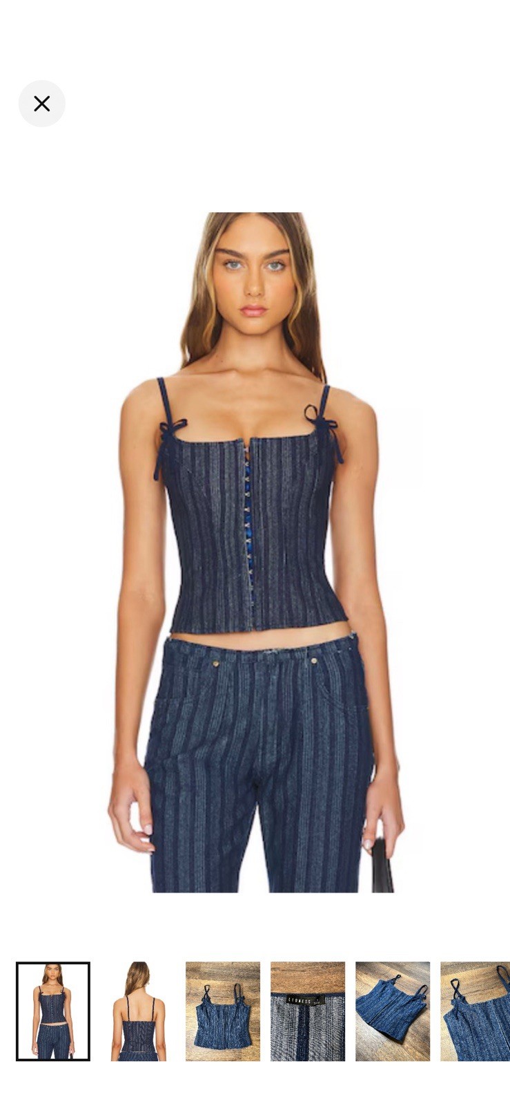 LIONESS Charismatic Denim Corset in Dark Pinstripe Size 0 NEW