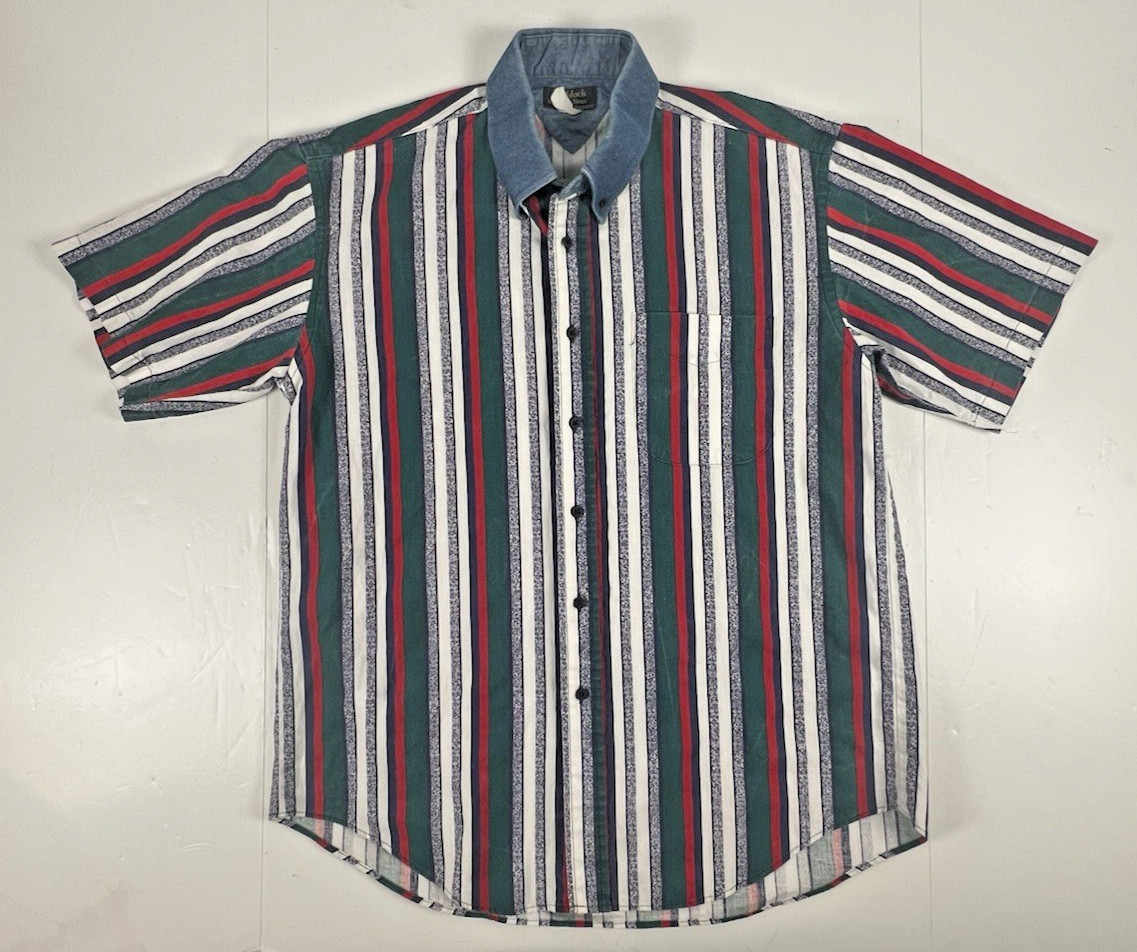 Vtg Ruddock Bros Shirt Mens L Multicolor Stripe Western Twill USA 90s Cowboy
