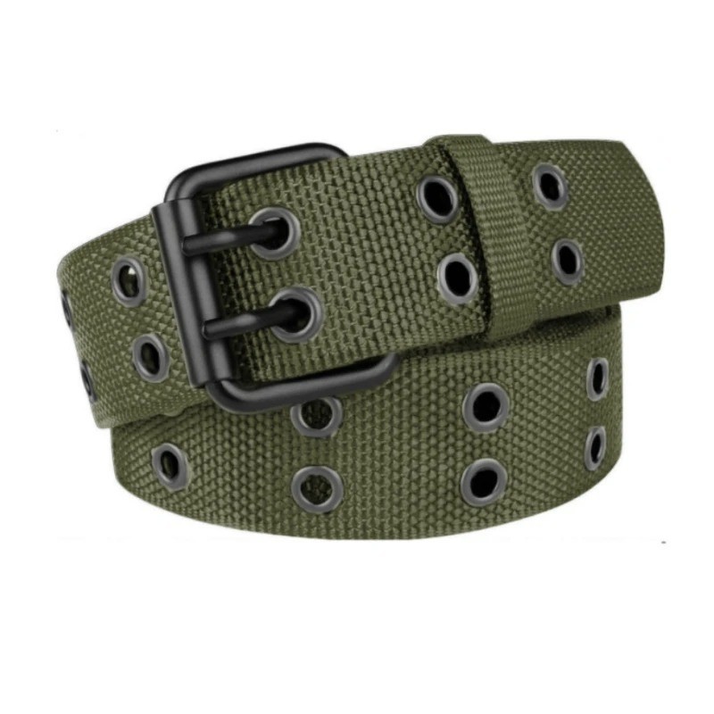 Luxury Nylon Belts Men’s Double Grommet Belt Buckle Outdoor Sport Belt for Jeans