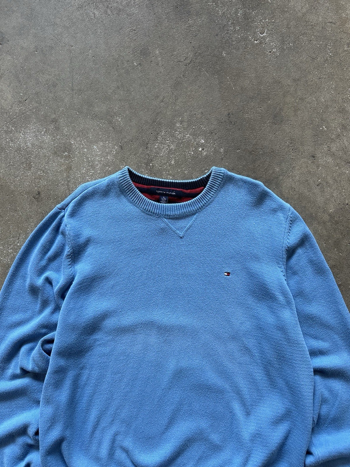 Vintage 90s Tommy Hilfiger Embroidered Logo Knit Sweater Sweatshirt Blue Sz XL