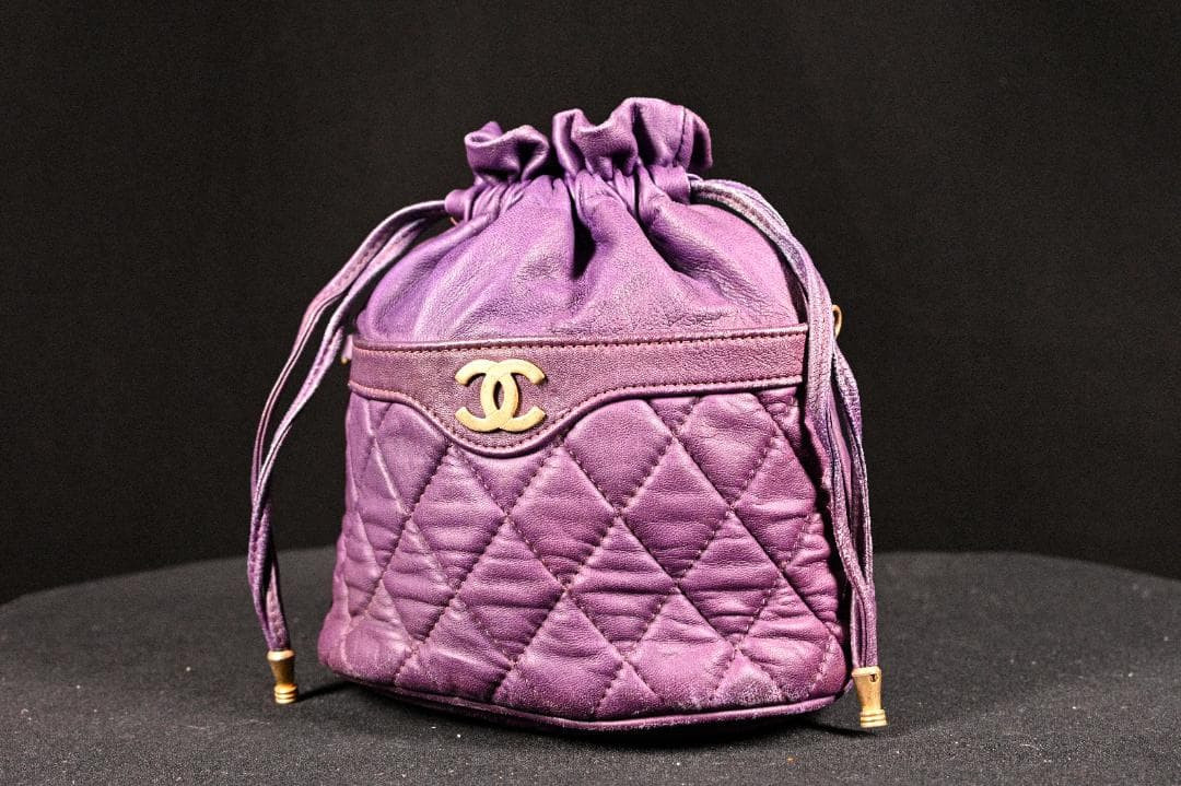 CHANEL Lambskin Matelass Turn Lock Drawstring Chain Backpack Purple Auth Japan