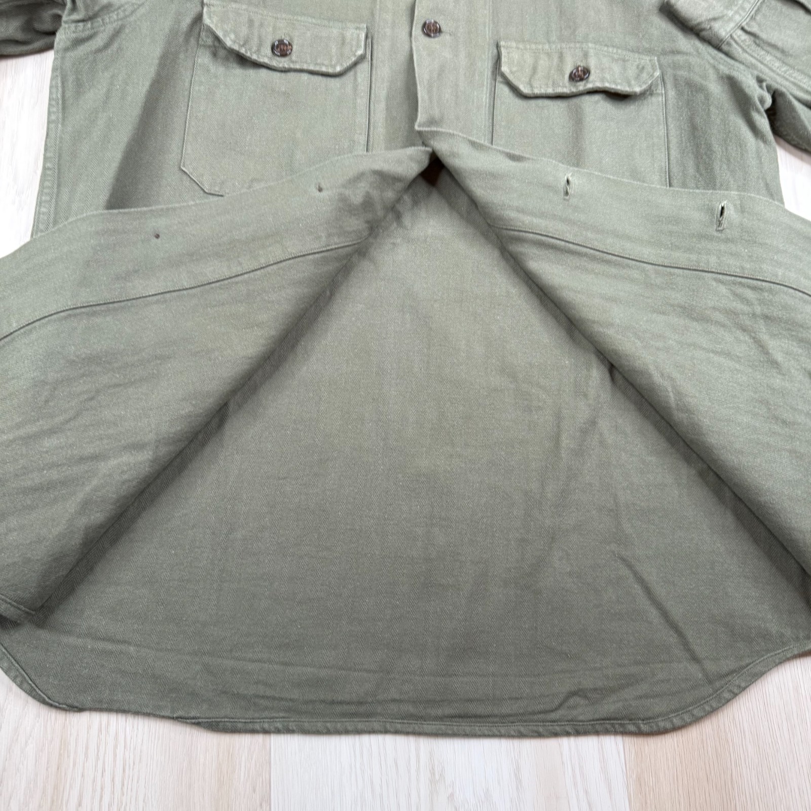 Universal Works Mens Green Utility Pockets Workwear Button Up Shirt Size L