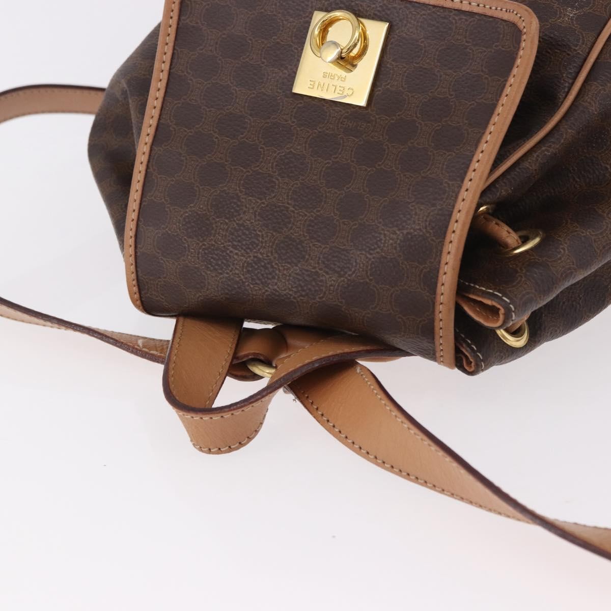 CELINE Macadam Canvas Backpack PVC Leather Brown Gold Auth 186101A