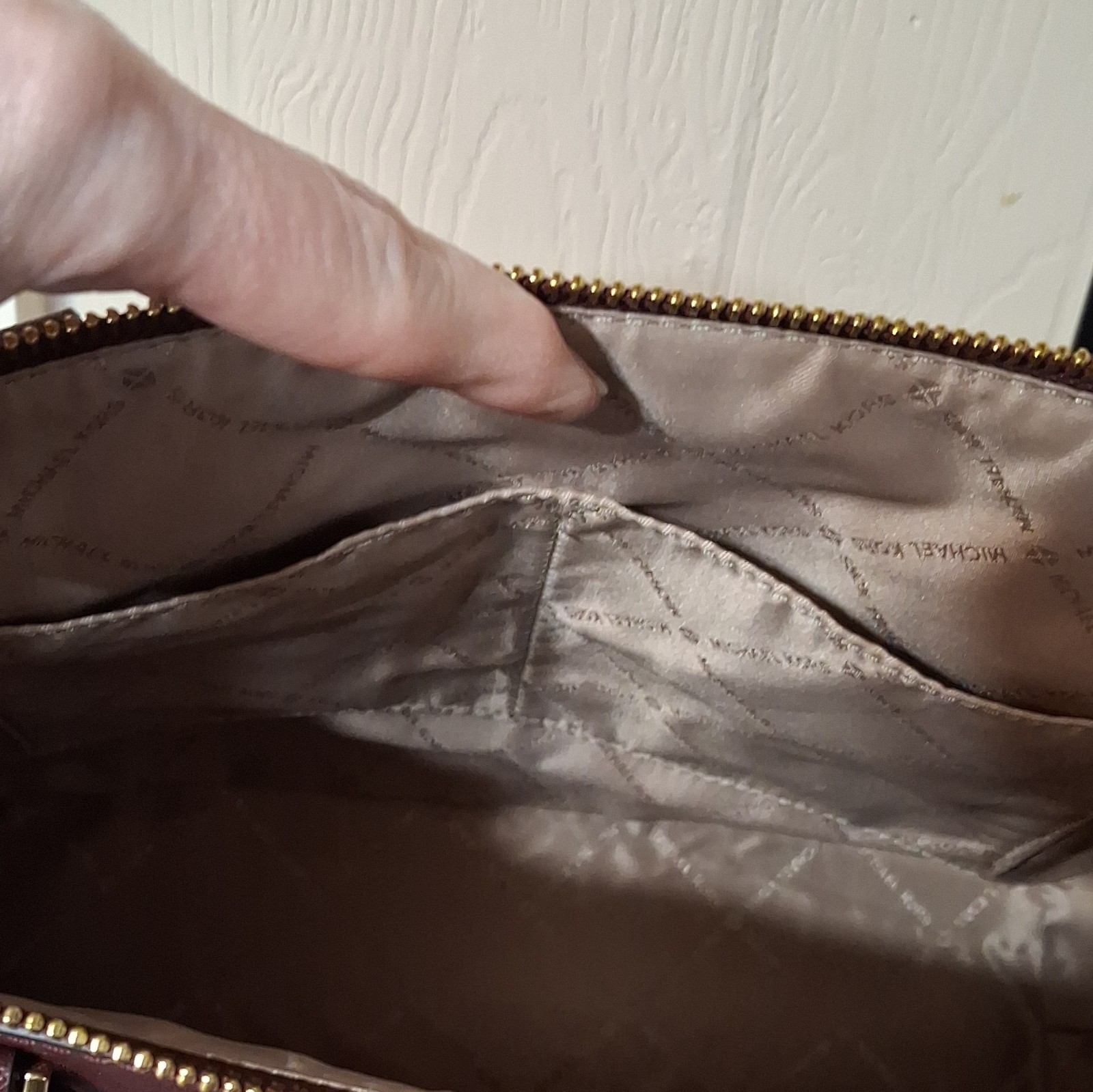 Michael Kors Burgundy Charlotte Large Tote Bag Zip Top Gold Hardware Charm