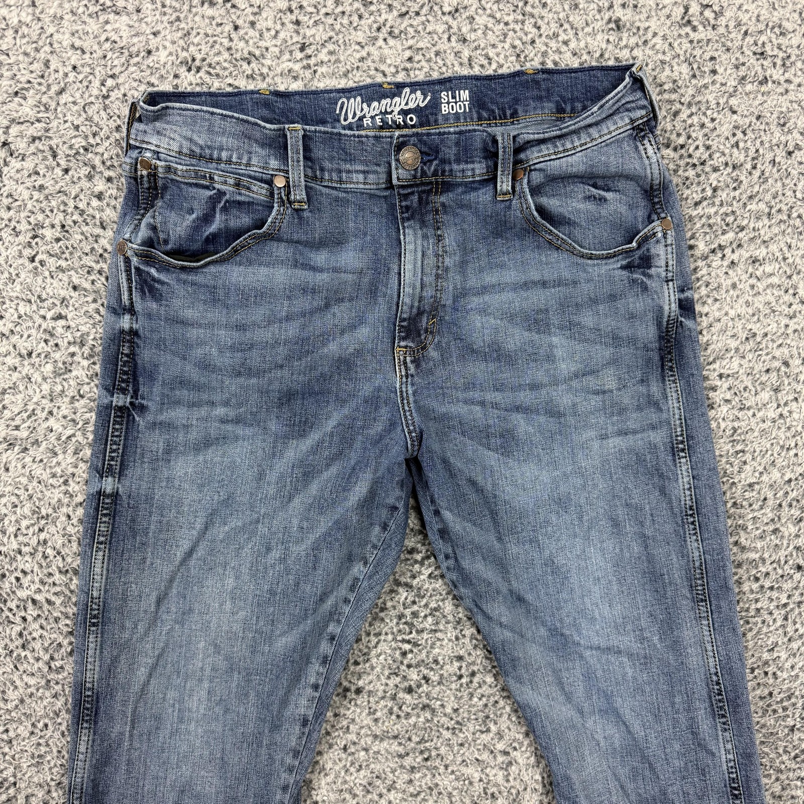 Wrangler Retro Jeans Mens 35×32 Blue Denim Slim Bootcut Stretch Medium Wash