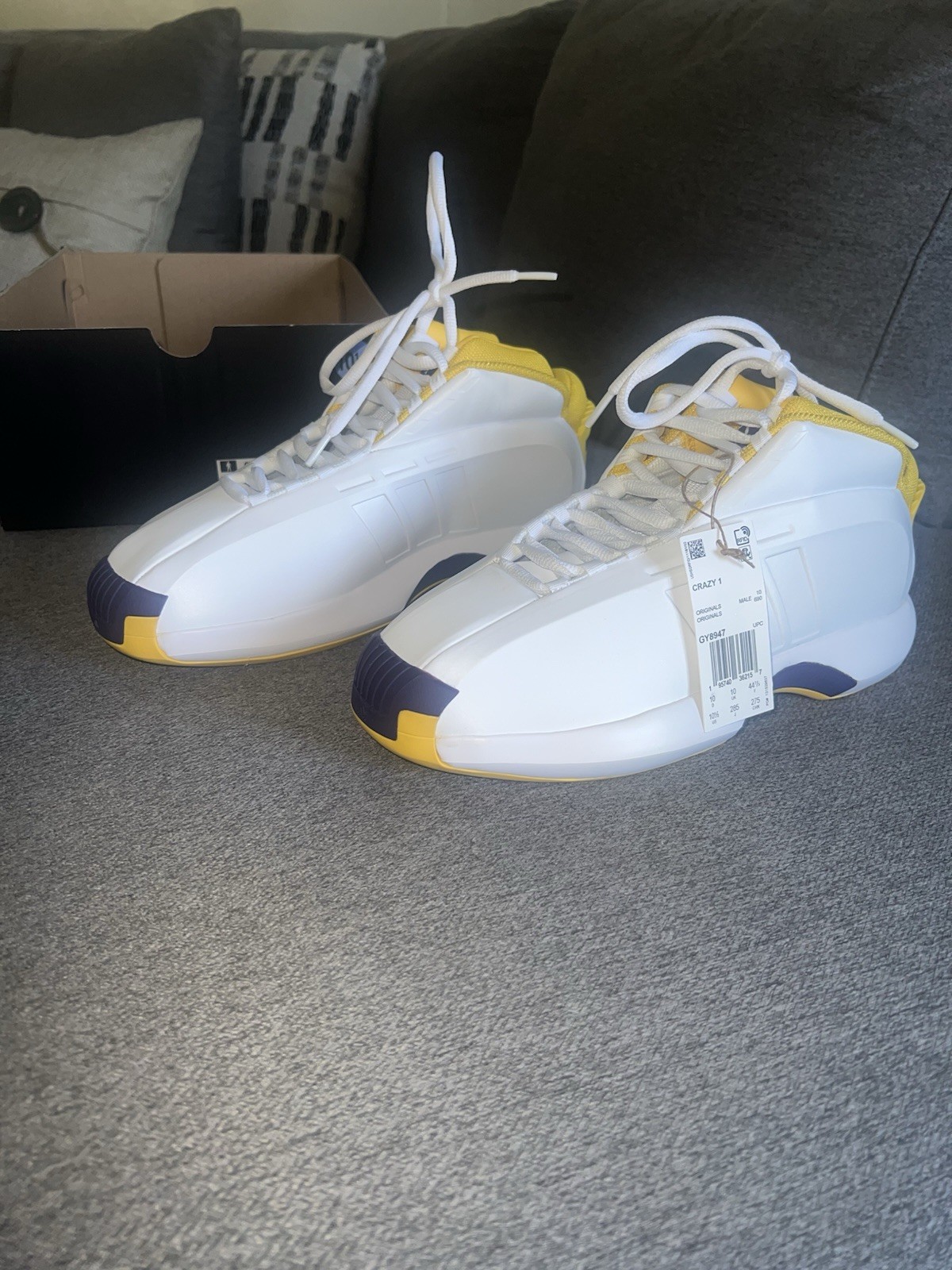Adidas Crazy 1 Laker Home Basketball Shoes Size 10.5 NEW (Box Top Cut Off)
