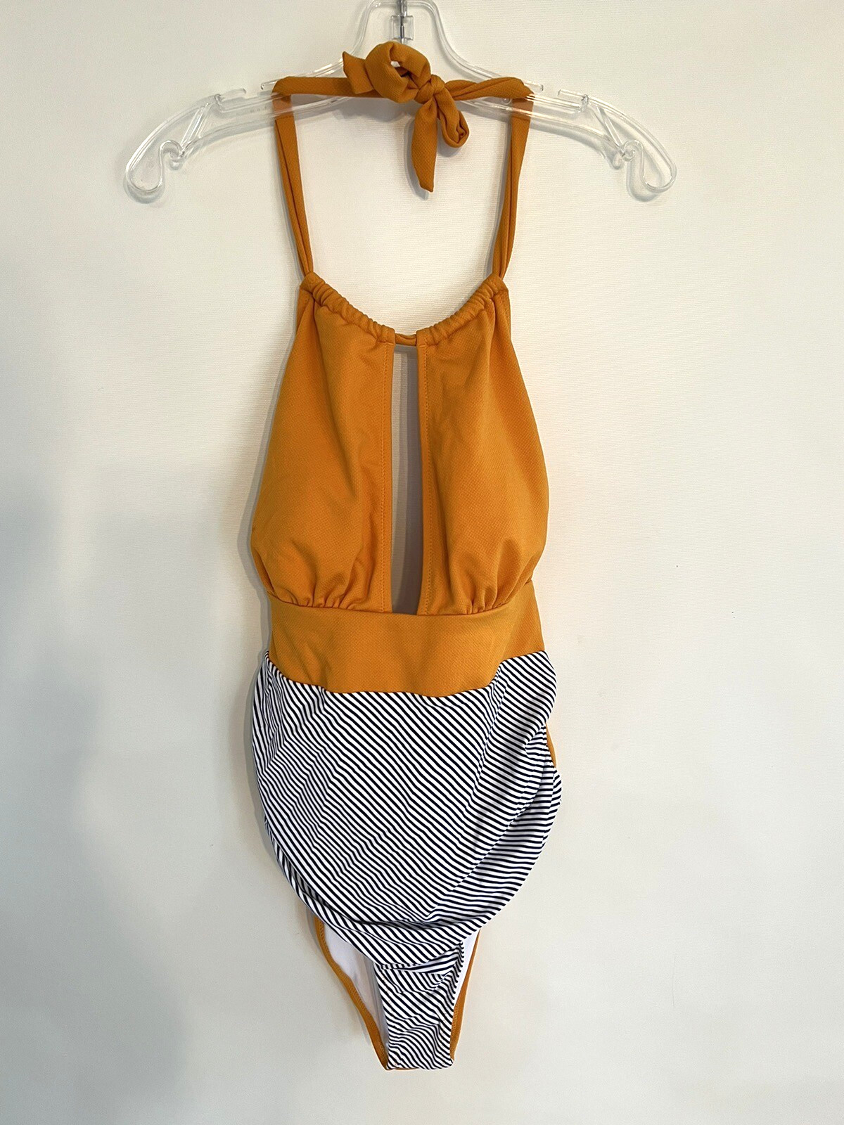 Cupshe Gold Navy & White Striped 1 Piece Bathing Swimsuit XXL NWOT