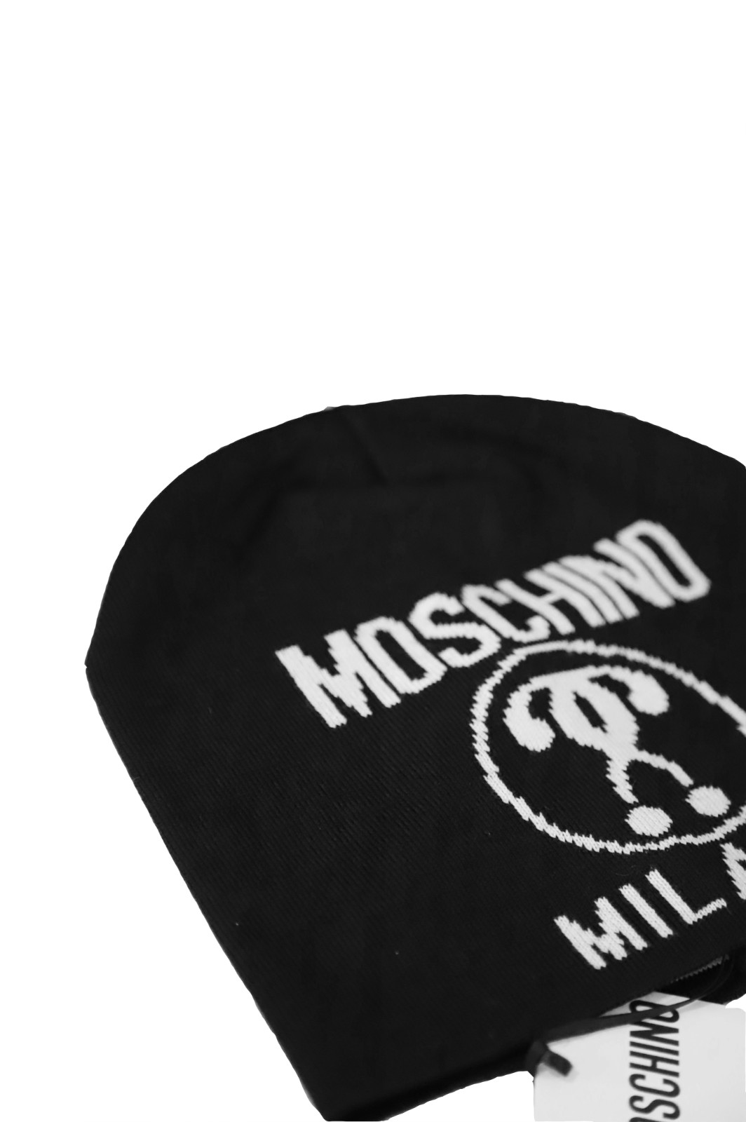 Moschino Men’s Black White Logo Contrast Beanie Headphone Cap New
