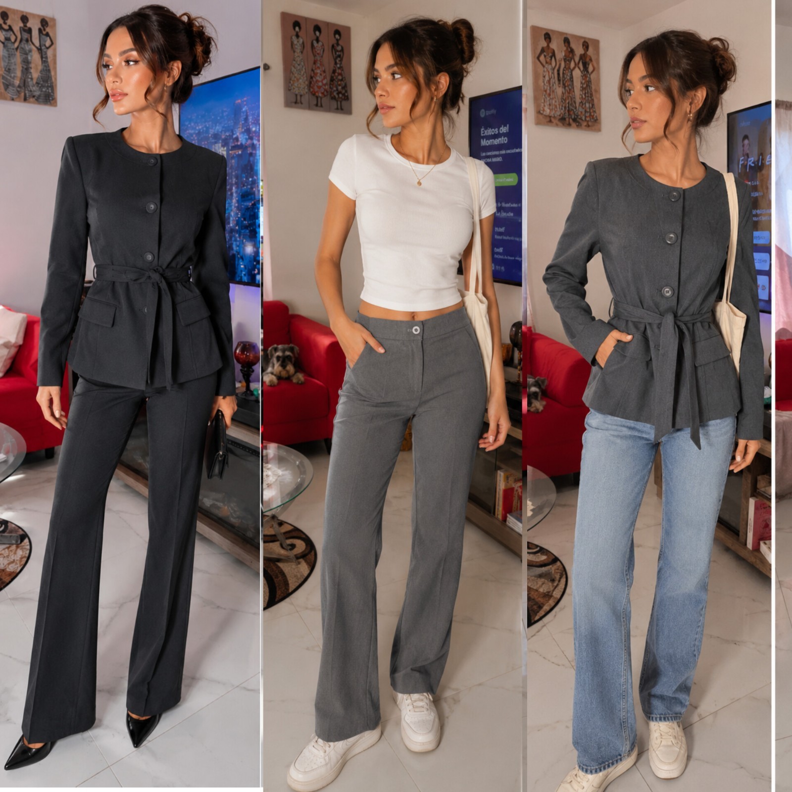 VENUS Women’s Gray 2 Piece Pant Suit Set 3-Button Notch Lapel Size 4